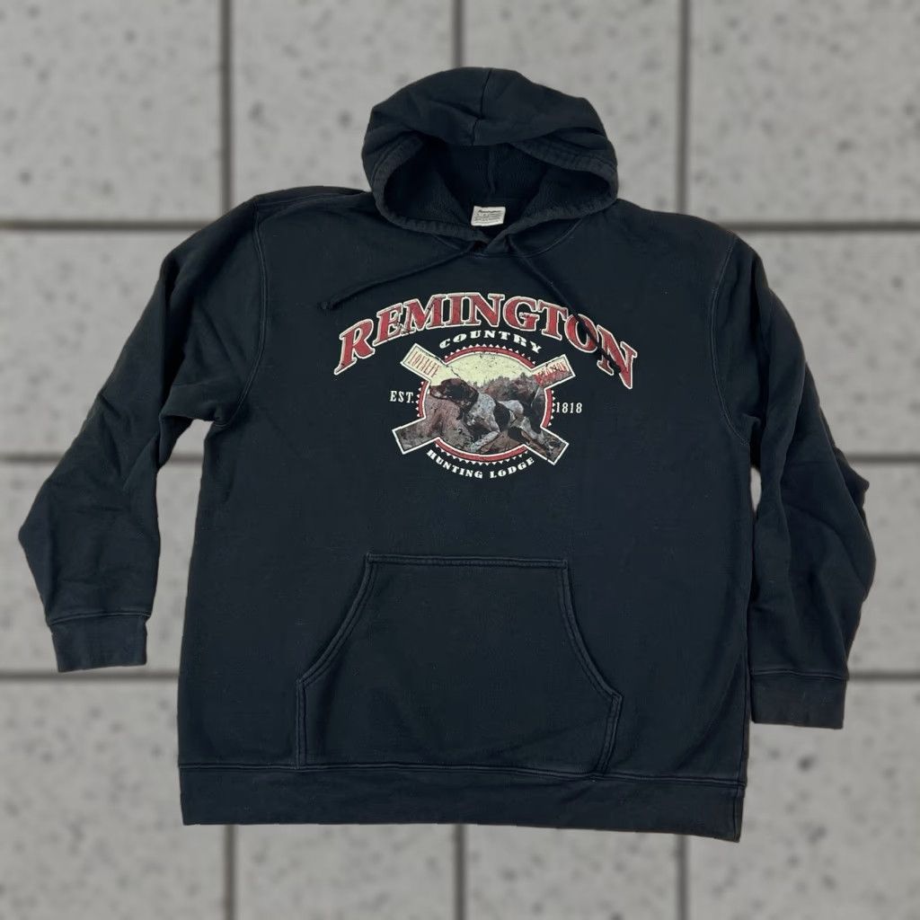 Vintage VINTAGE Remington Black Sweatshirt Hoodie Mens Large Hooded Pullover Dogs Outdoor Animals Retro Bohemian Classic Night Size US L / EU 52-54 / 3 - 1 Thumbnail