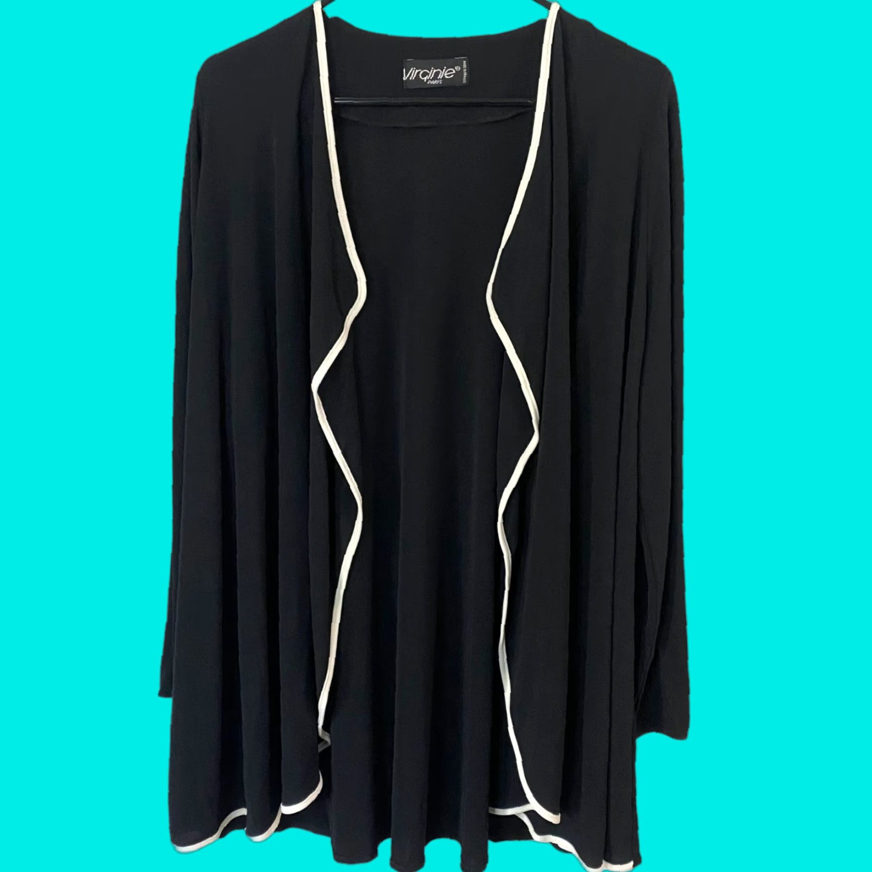 Vintage VINTAGE Virginie Paris Drape Open-Front Cardigan Sweater Black Womens M Cardigan Paris Open-Front Long Sleeve Women Size M / US 6-8 / IT 42-44 - 1 Thumbnail