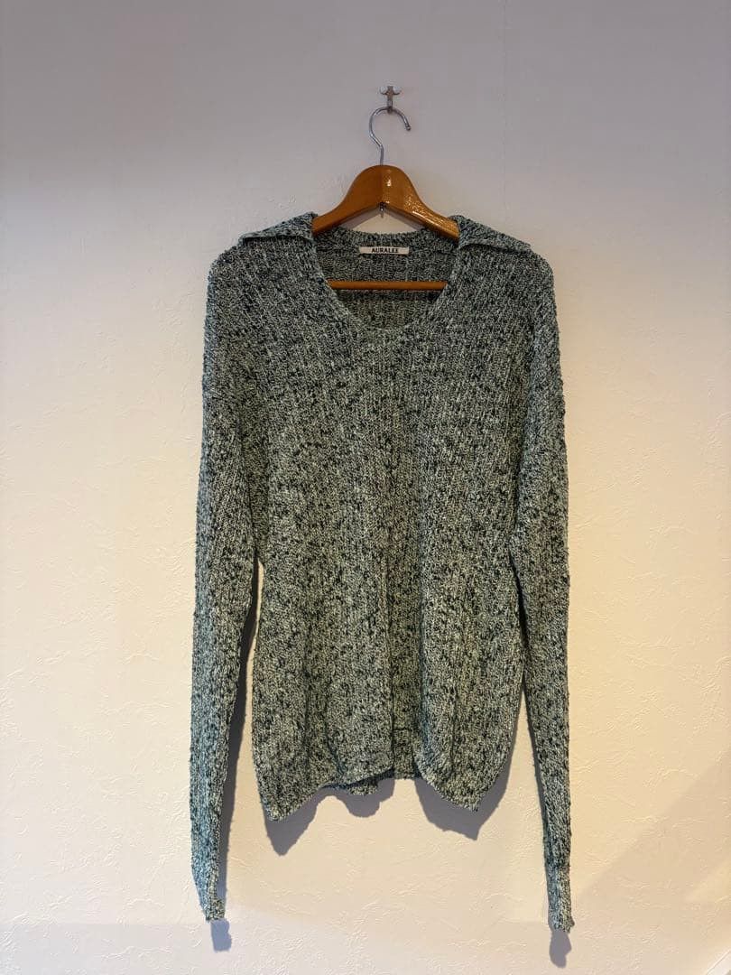 AURALEE Cotton Slub Mix Top Yarn Rib Knit Skipper Polo 3