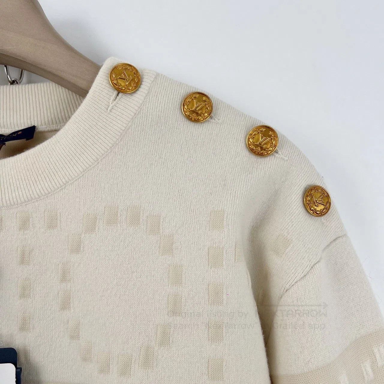 Louis Vuitton LV Gold Buckle Beige Stripe Logo Knit Sweater. Size S / US 4 / IT 40 - 4 Thumbnail
