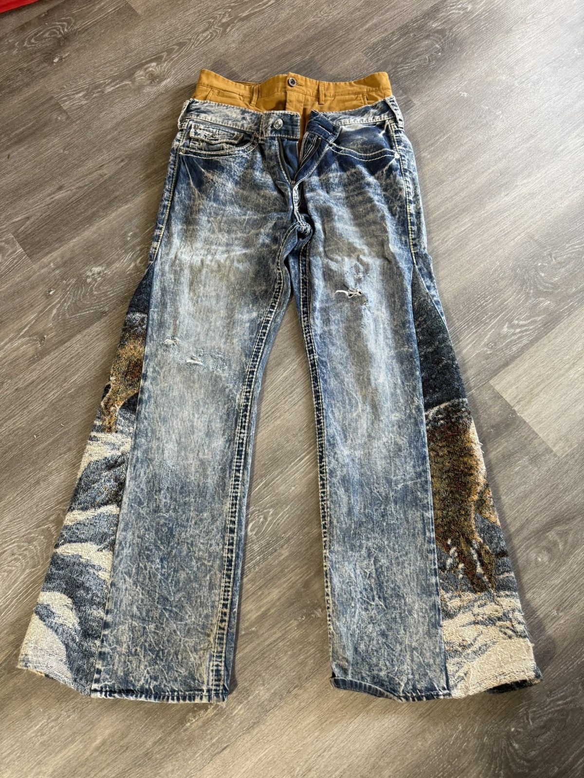 Other Super Flared Double Waisted Blue Denim- upcycled Size US 34 / EU 50 - 1 Thumbnail