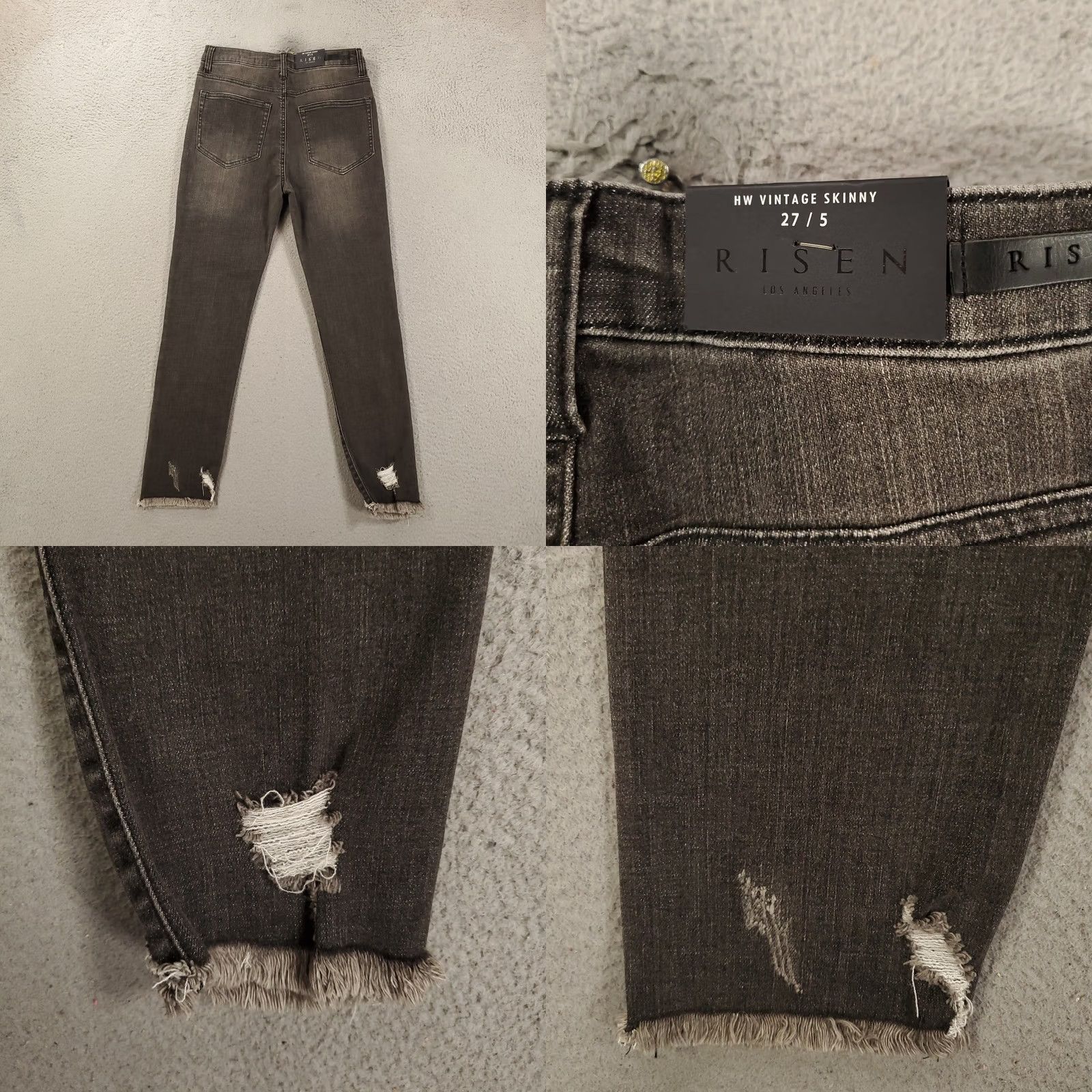 Vintage VINTAGE New Risen Jeans Womens Junior 27 5 Grey Distressed Skinny Jeans Frayed Hem Jeans - 90s Bohemian Grunge Hipster Slim 27 in Inseam Womens Size 28" / US 6 / IT 42 - 9 Thumbnail
