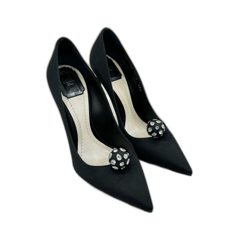 Dior Dior Black Satin High Heels with Rhinestones Size US 8 / IT 38 - 1 Thumbnail
