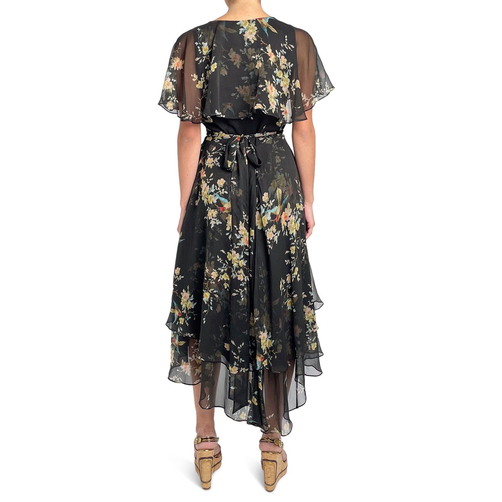 Zimmermann Black with Floral Midi Wrap Dress Size S / US 4 / IT 40 - 5 Thumbnail