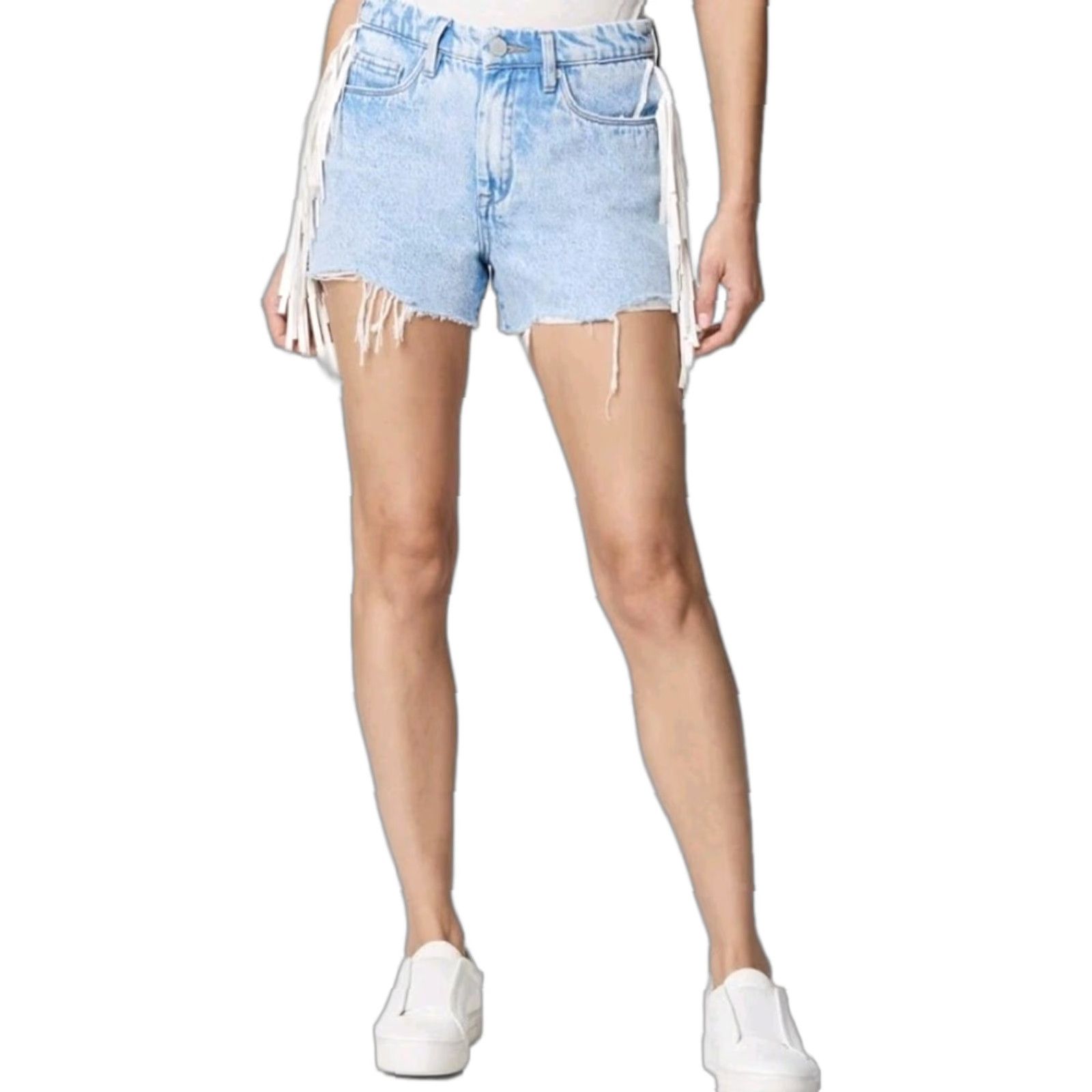 Vintage BLANKNYC Womens Hi Rise Five Pocket Vegan Leather Fringe Cut Off Shorts - 29 Blue NWT Size 29" - 1 Thumbnail