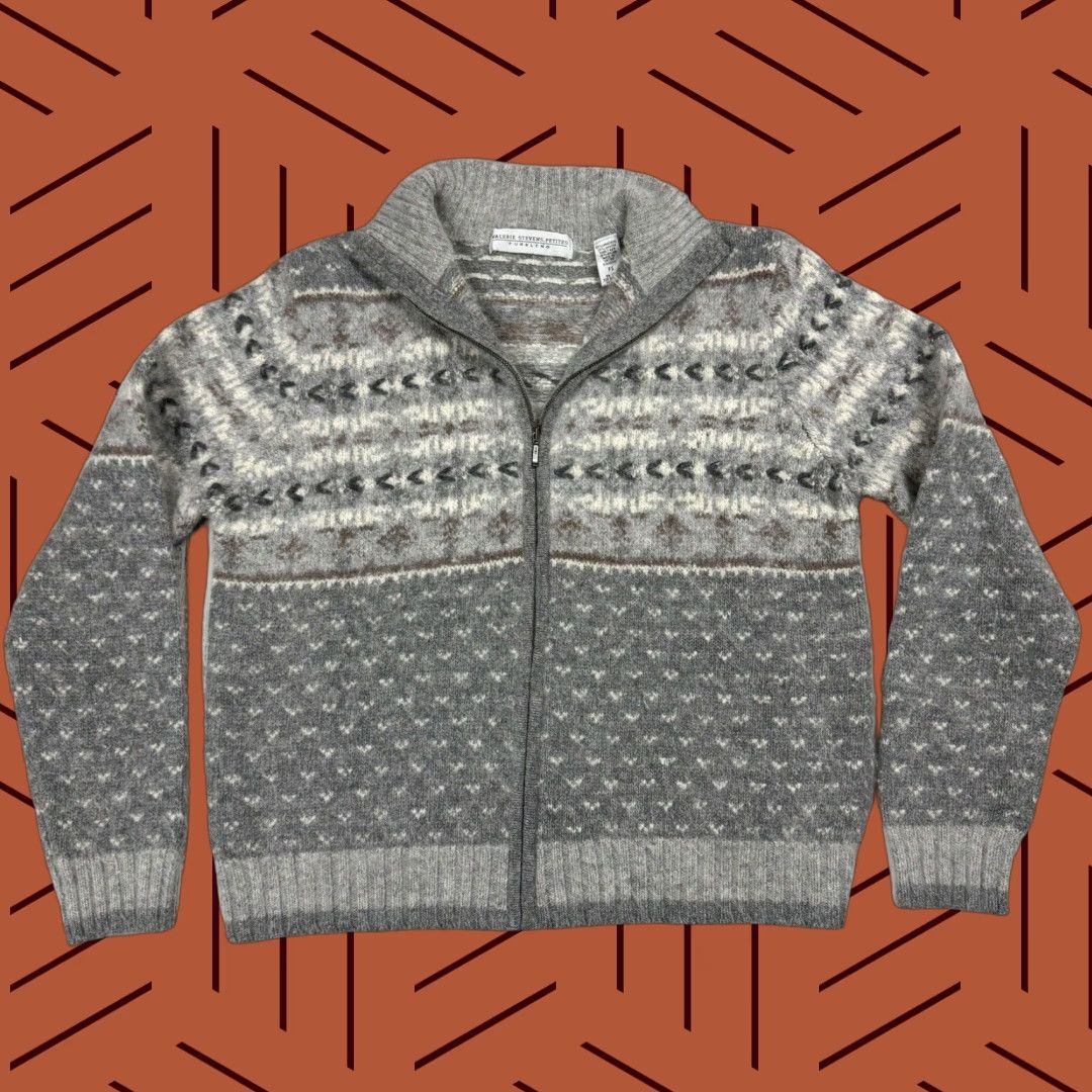 Vintage VINTAGE Valerie Stevens Petites Fair Isle Cardigan Sweater Full Zip High Neck Size PS Gray Soft Cozy Womens Size S / US 4 / IT 40 - 1 Thumbnail