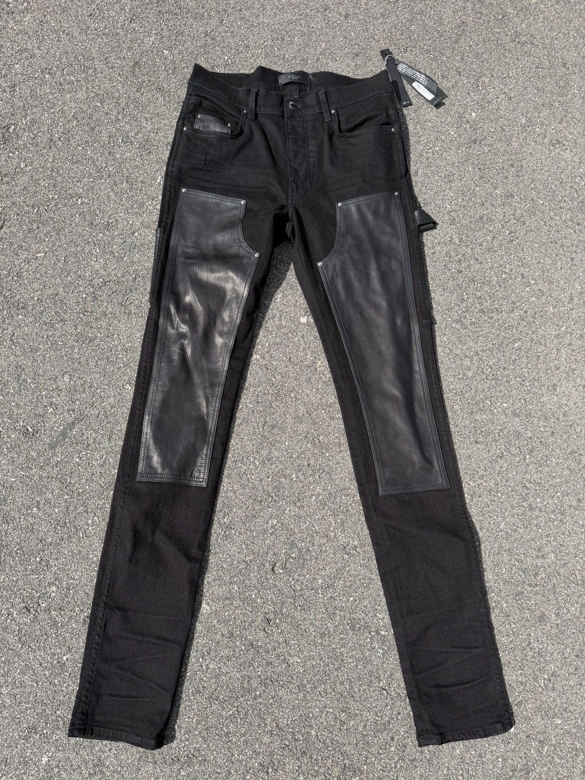 Amiri Amiri Black Denim Leather Workman Pants Size US 32 / EU 48 - 1 Thumbnail