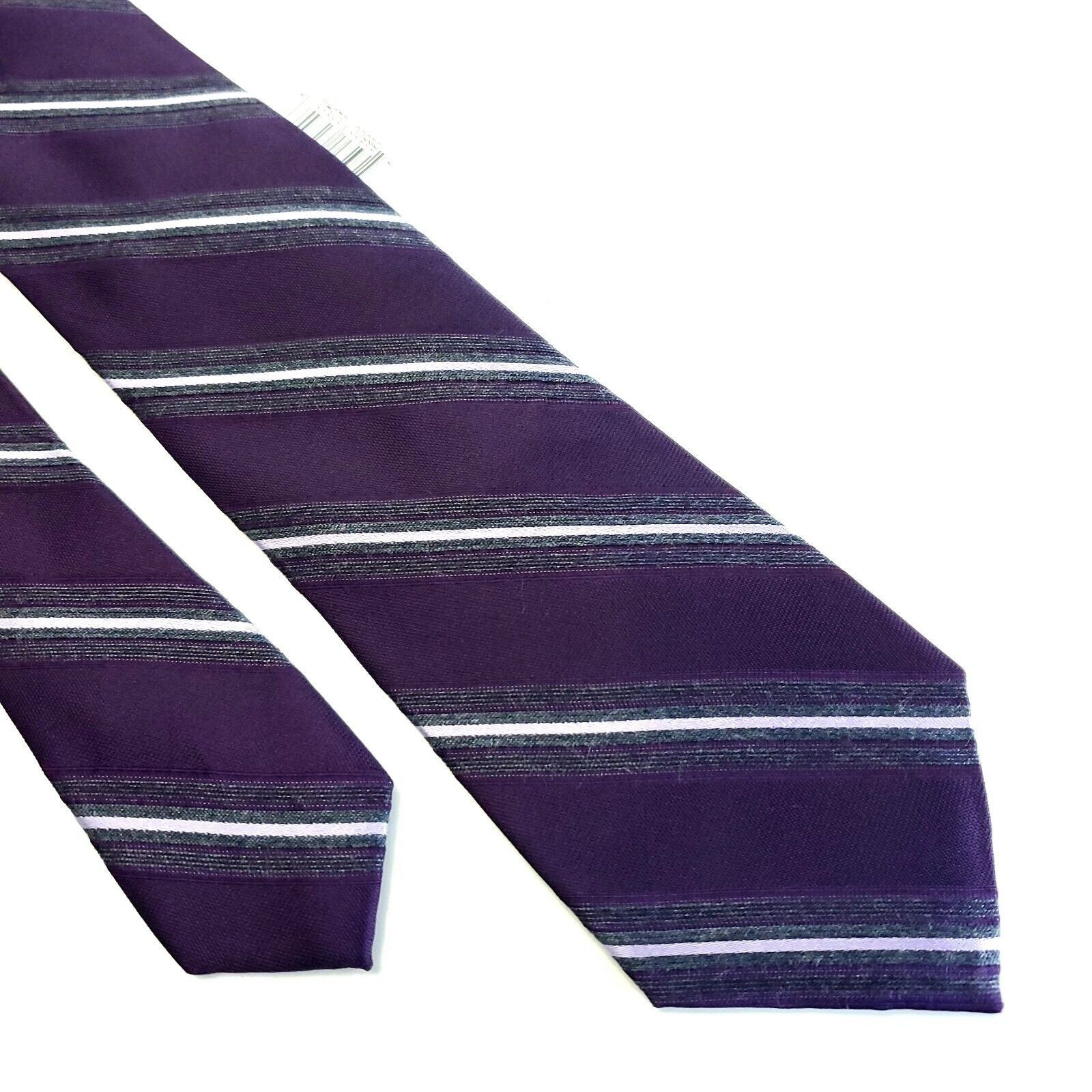 DKNY NEW DKNY Purple Striped Woven Skinny Silk Tie Size ONE SIZE - 1 Thumbnail