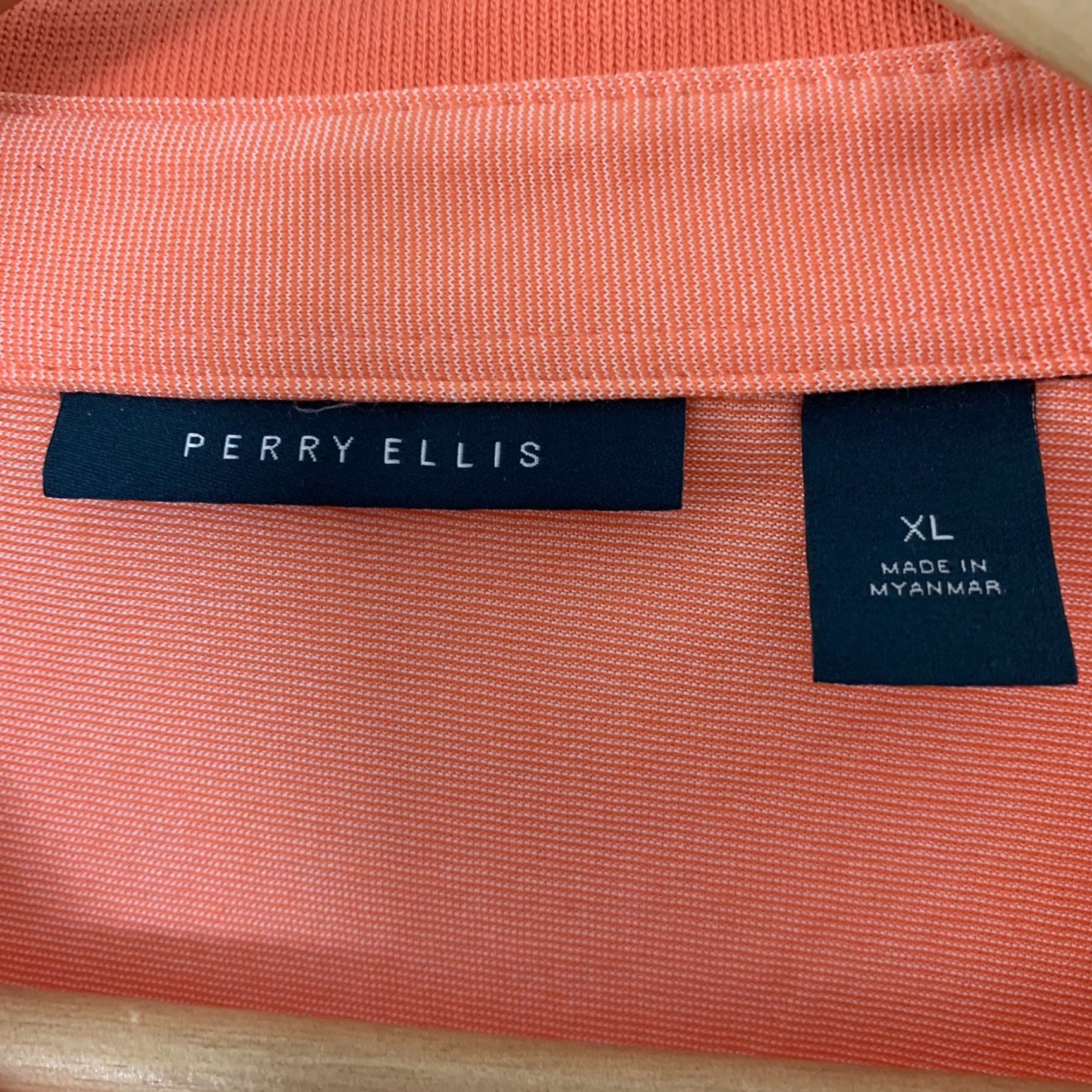 Perry Ellis Perry Ellis Polo Shirt Mens XL Short Sleeve Breathable Moisture Wicking Coral Orange Principles Stripes at Arm Bands and Neck Mens XL Polo Size US XL / EU 56 / 4 - 2 Thumbnail