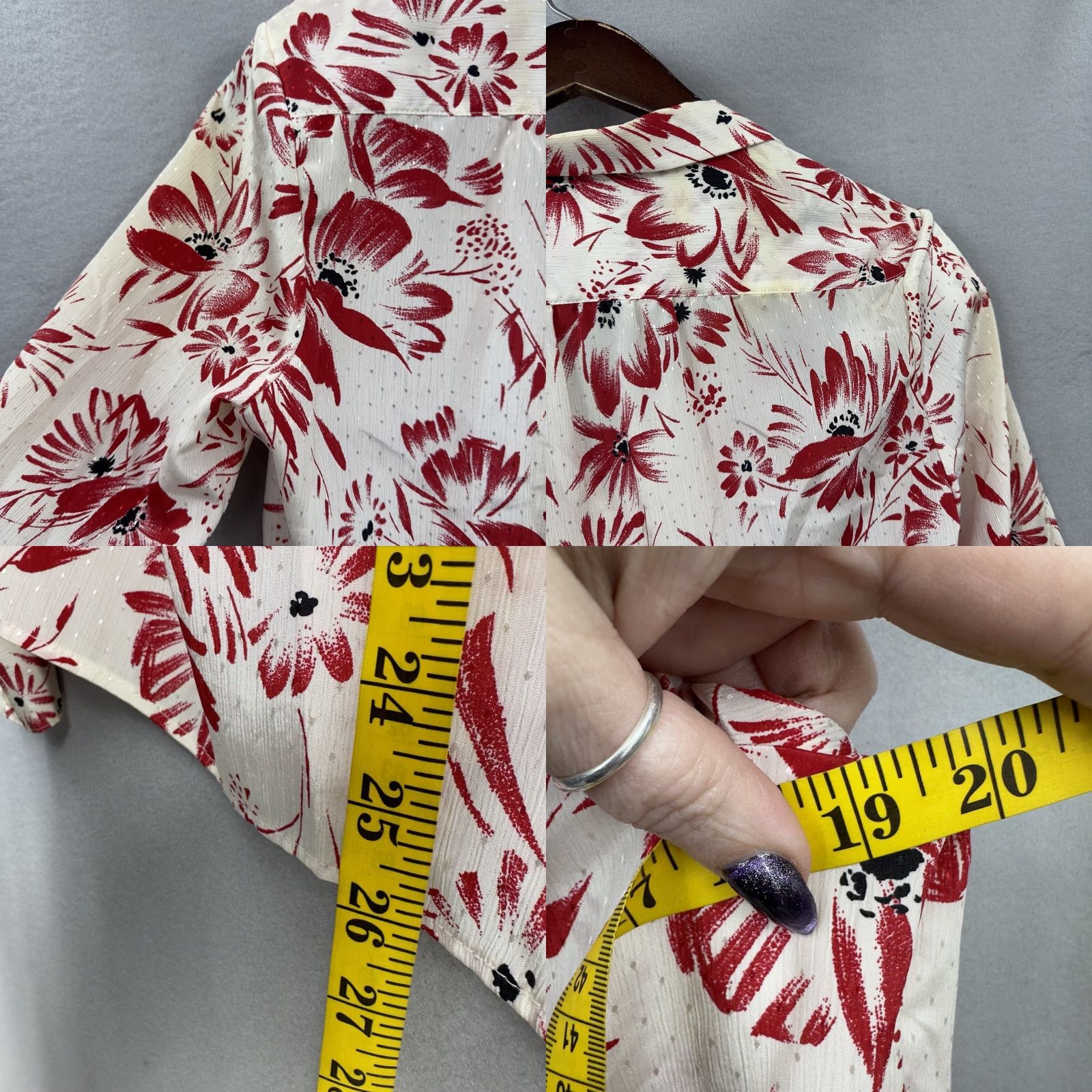 Vintage VINTAGE Pykettes Blouse Womens 10 Floral Button Front Ivory Polyester Balloon Sleeve 70s Womens Blouse Size L / US 10 / IT 46 - 8 Thumbnail