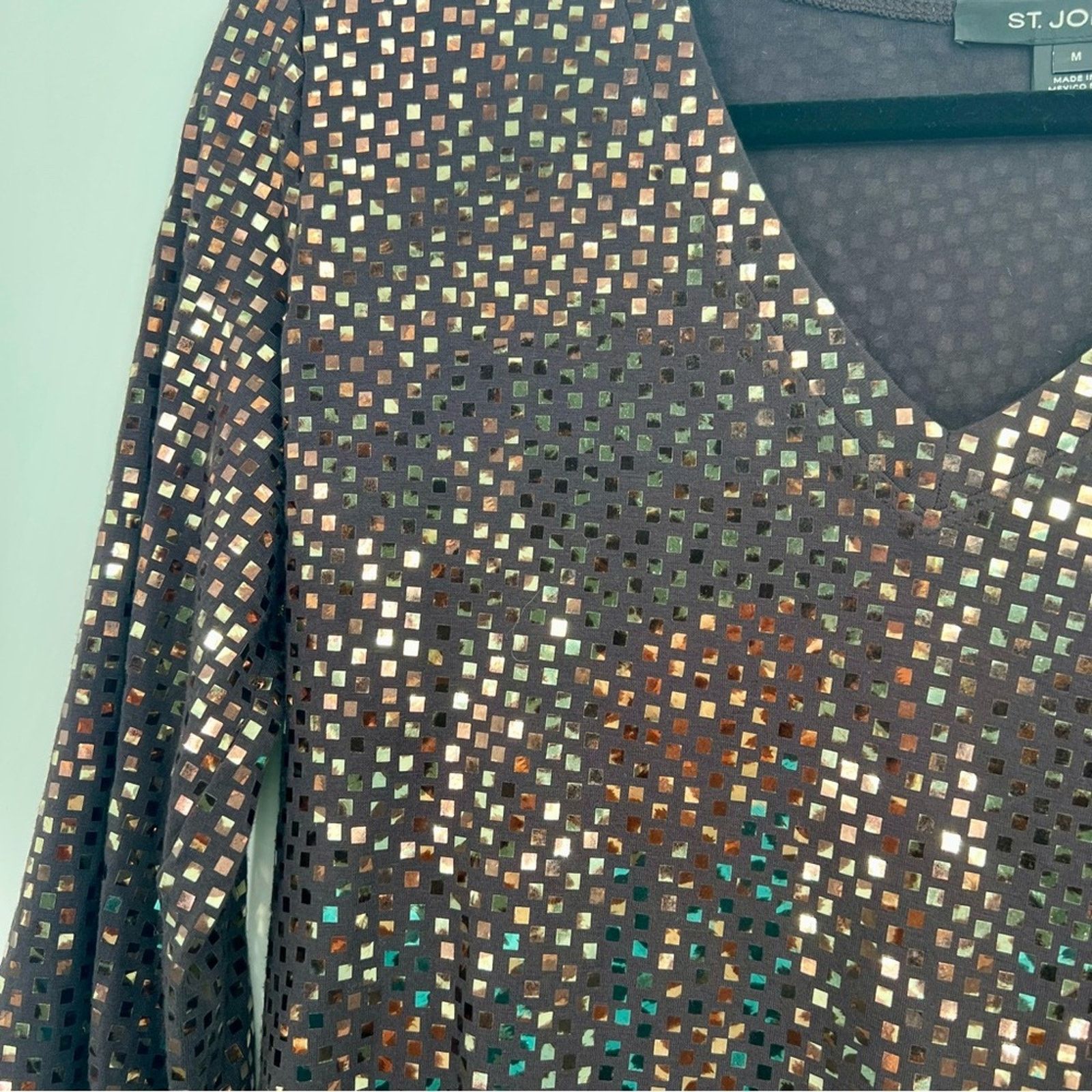 St. John St.John V-Neck Sequins Embroidered T-Shirt Blouse Top Jersey Size M / US 6-8 / IT 42-44 - 3 Thumbnail