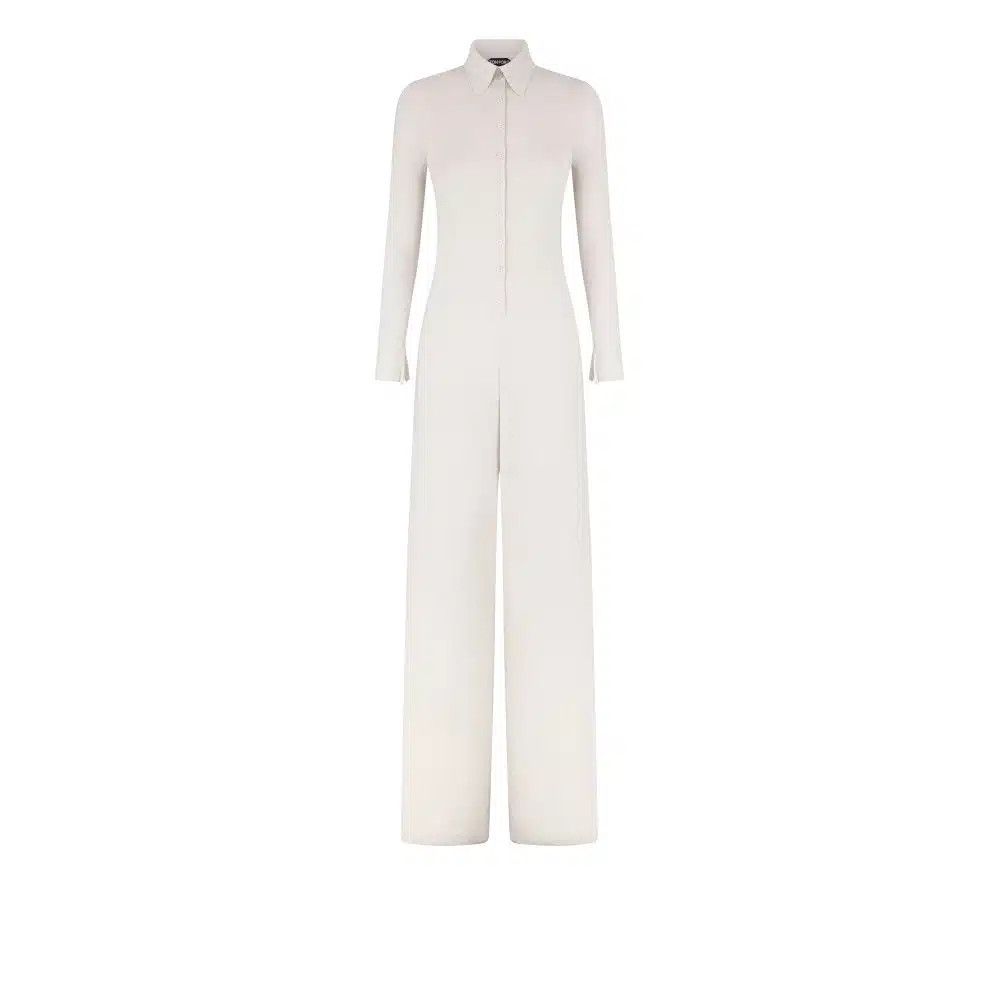 Tom Ford o1loc1c0825 TUK007 Cashmere & Silk Blend Jumpsuit in Ivory Size 26" / US 2 / IT 38 - 1 Thumbnail