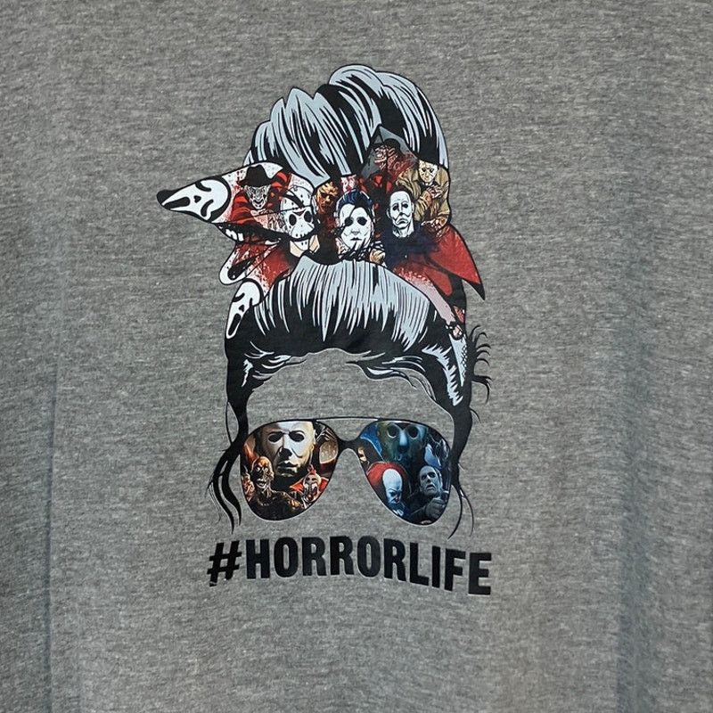 Gildan Gray Horror Life Messy Bun Graphic T-shirt Unisex 2XL Size XXL / US 16-18 / IT 52-54 - 2 Thumbnail