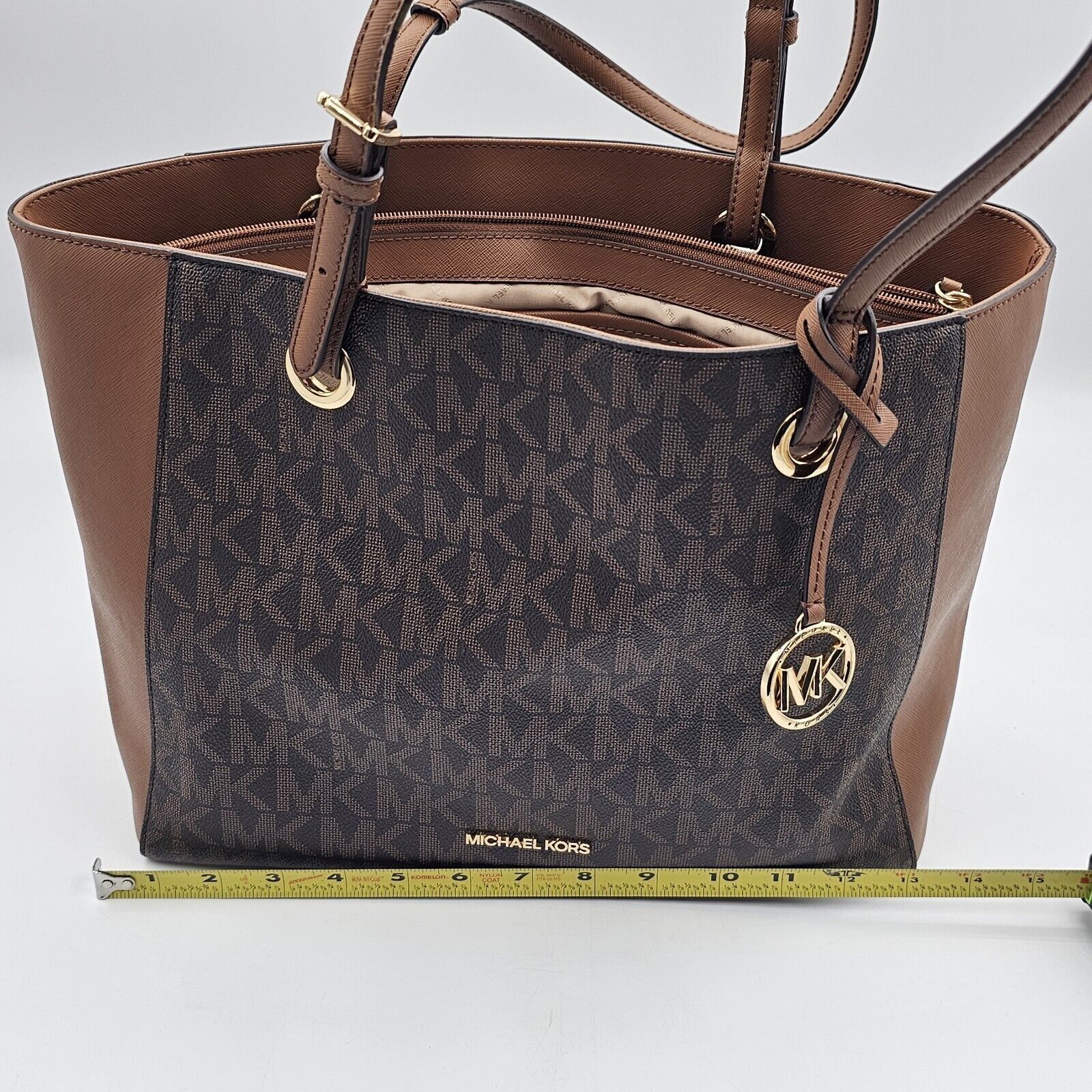 Michael Kors Michael Kors Walsh MK Logo Handbag Tote Purse Brown Tan Gold Size ONE SIZE - 9 Thumbnail