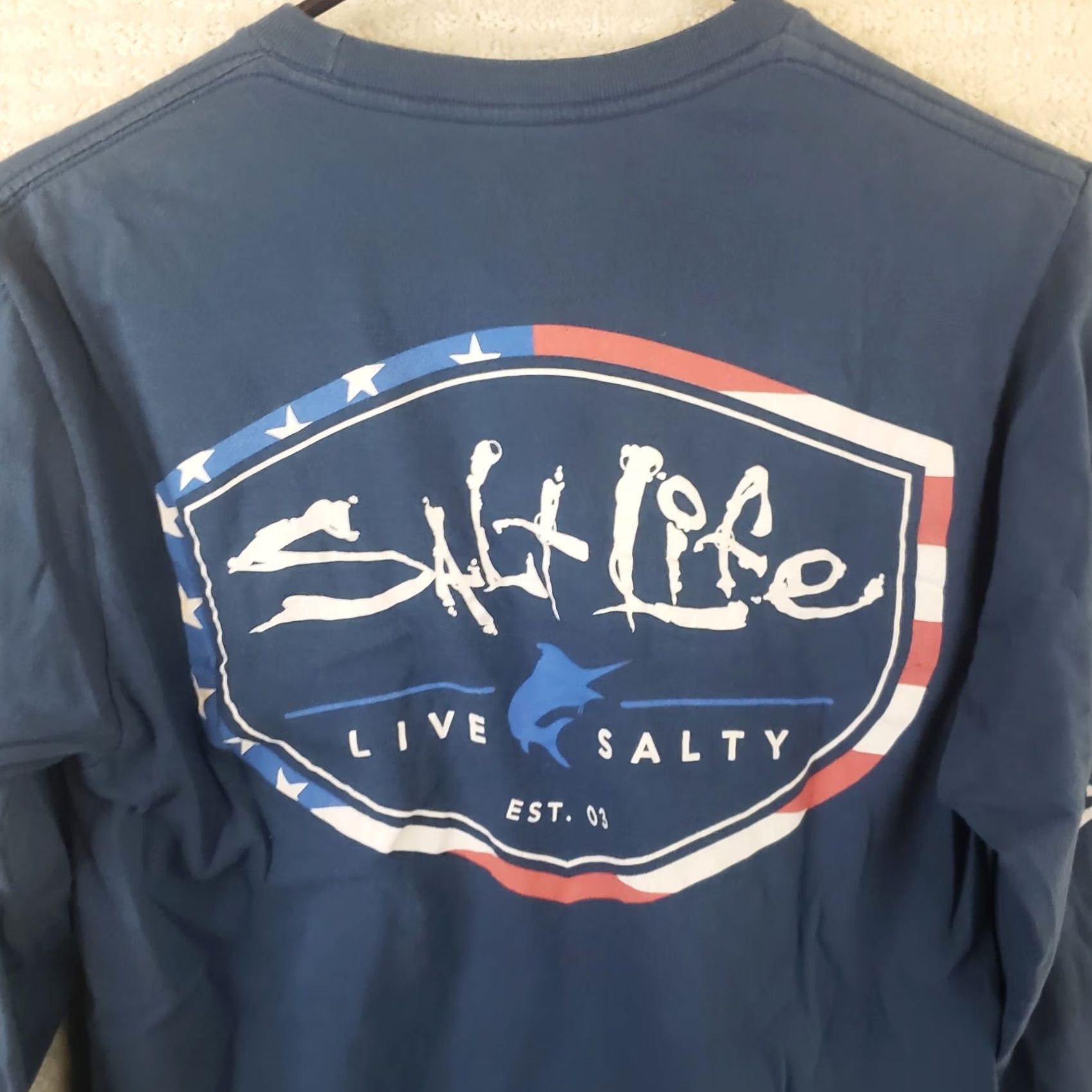 Vintage Salt Life Live Salty Men's Blue Long Sleeve Graphic Logo T-Shirt S Size US S / EU 44-46 / 1 - 7 Thumbnail