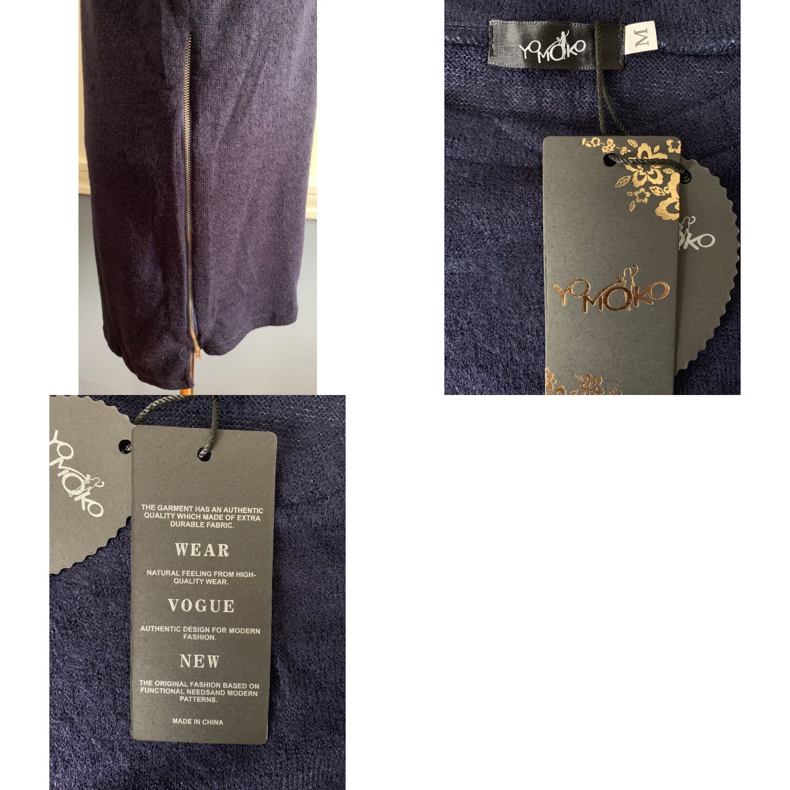 Vintage Yomoko Women's Tunic Sweater Medium Navy Blue Side Zip Lightweight Knitwear Sweater Crew Neck Long Sleeve 95% cotton 5% polyester Size M / US 6-8 / IT 42-44 - 8 Thumbnail