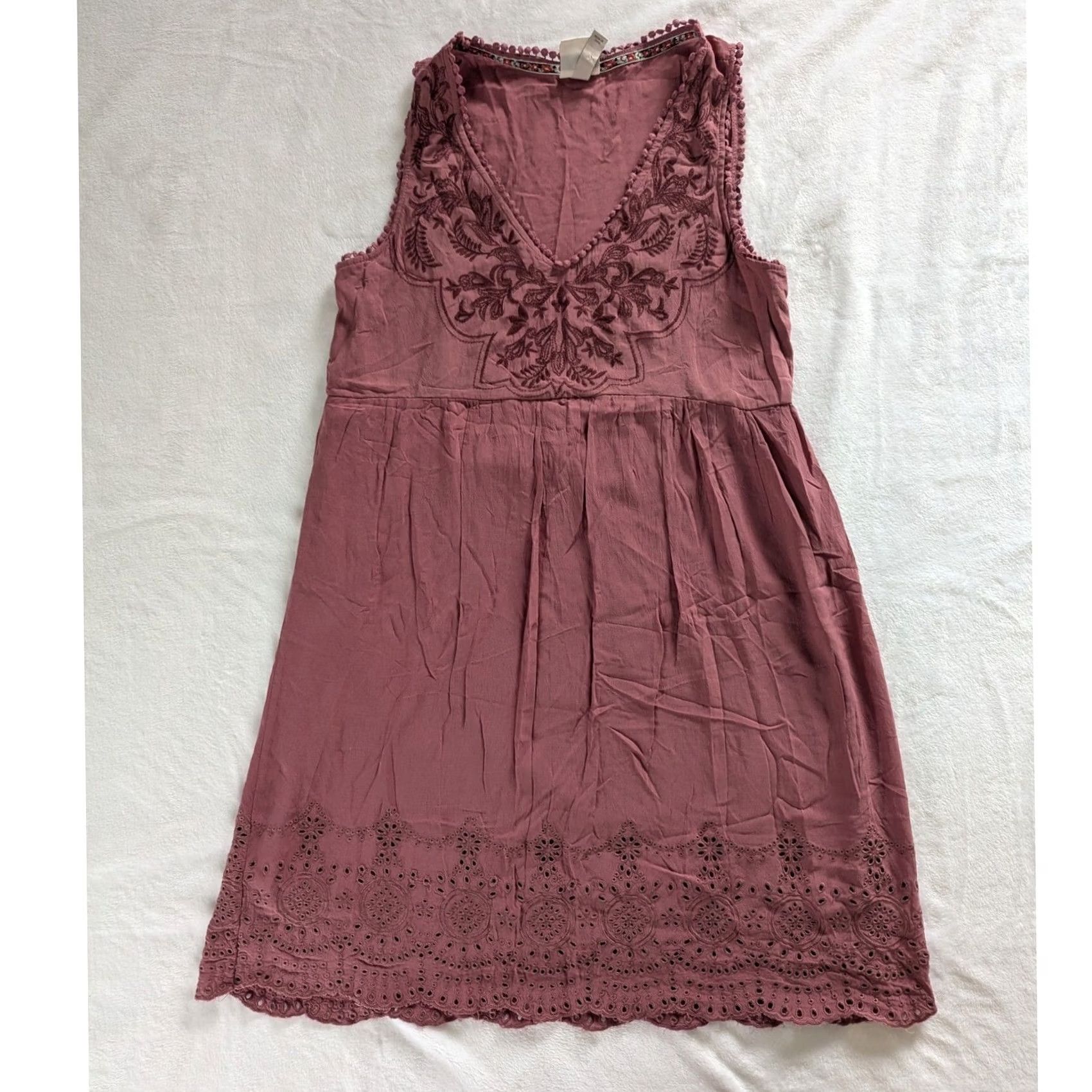 Vintage Knox Rose Embroidered Dress Pink Mauve Sleeveless V-Neck Womens M Size M / US 6-8 / IT 42-44 - 2 Thumbnail