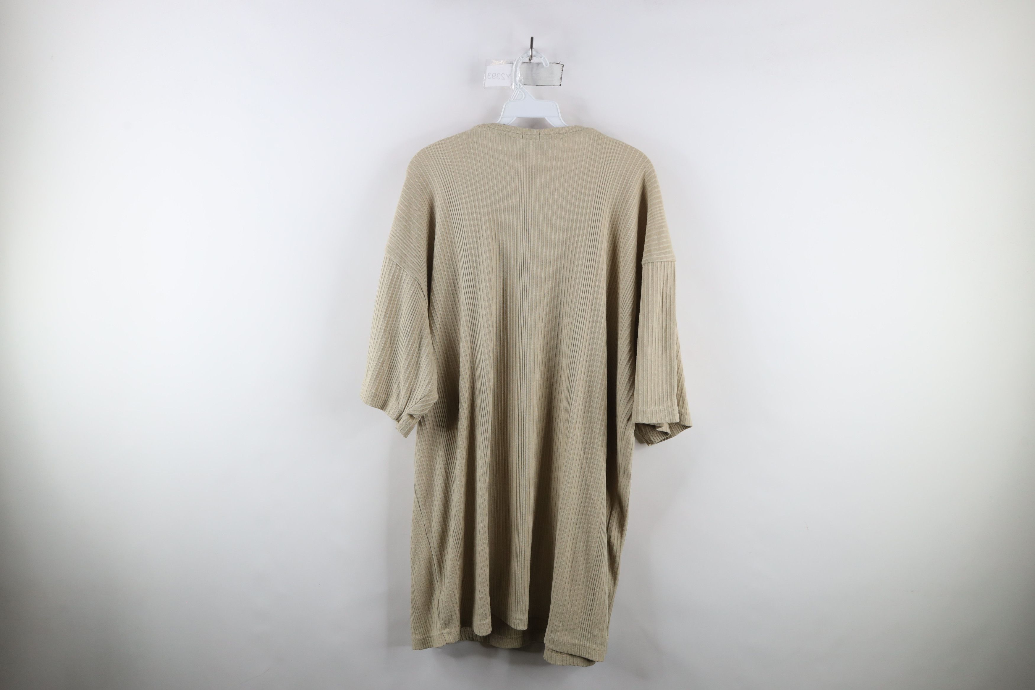 Vintage Vintage 90s Streetwear Blank Baggy Ribbed Knit T-Shirt Beige Size US XL / EU 56 / 4 - 7 Thumbnail