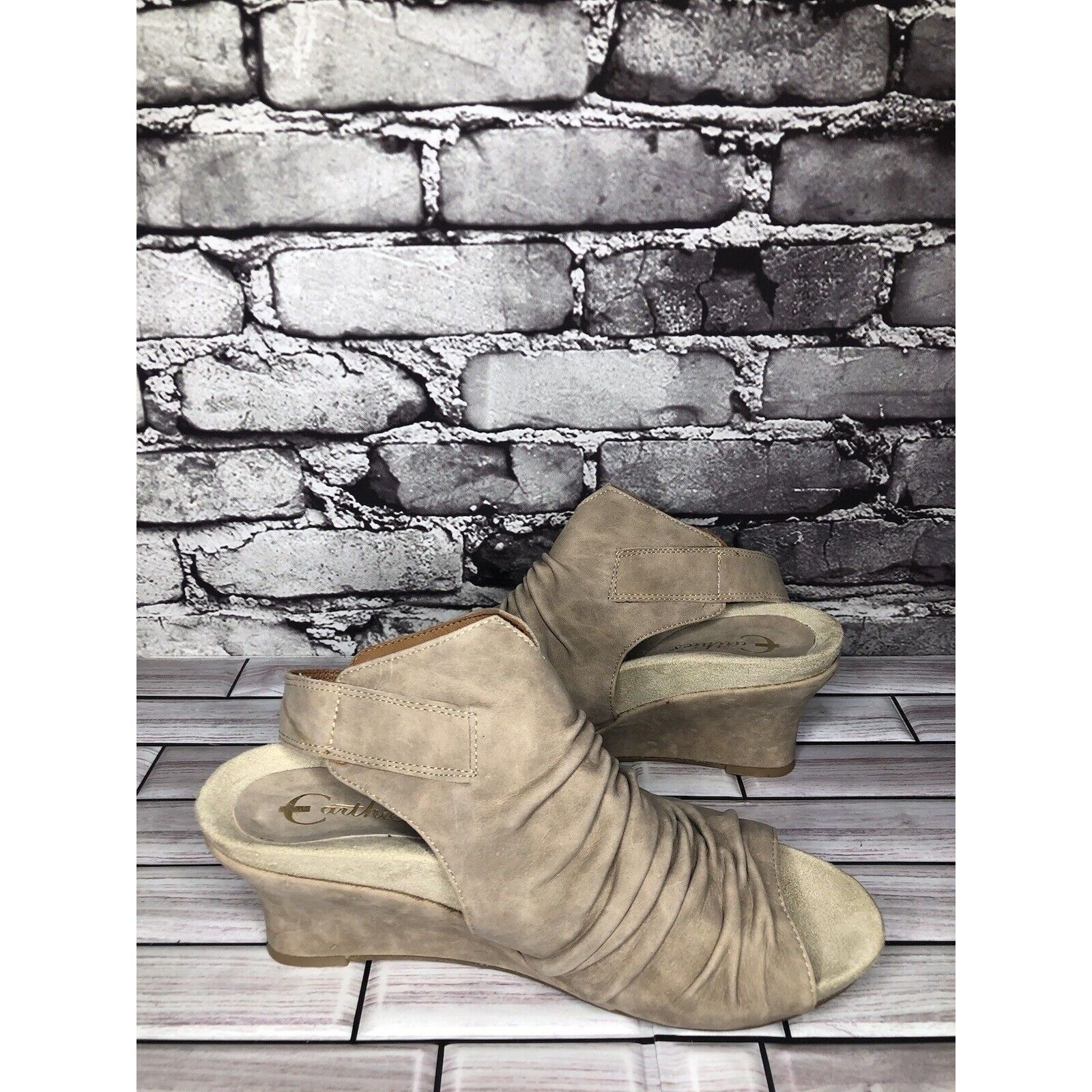 Other Earthies Santo Taupe Suede Leather Ankle Wedge Booties Women Size US 10 / IT 40 - 11 Thumbnail