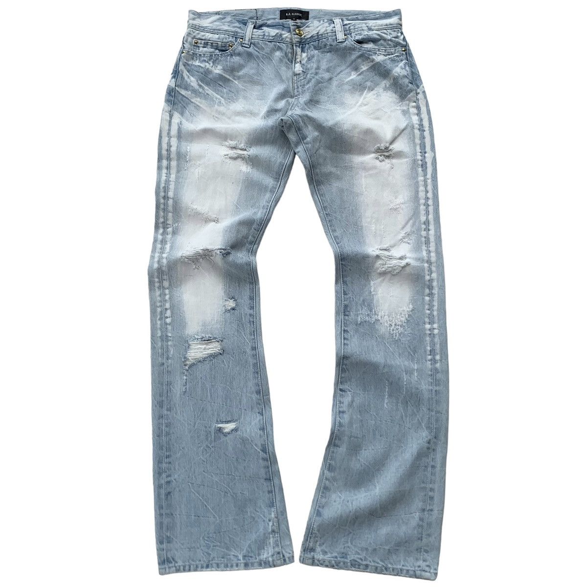 image of Distressed Denim x Hysteric Glamour L.a Gate Flare Distressed Acid Wash Jeans in Blue Jean (Size 32