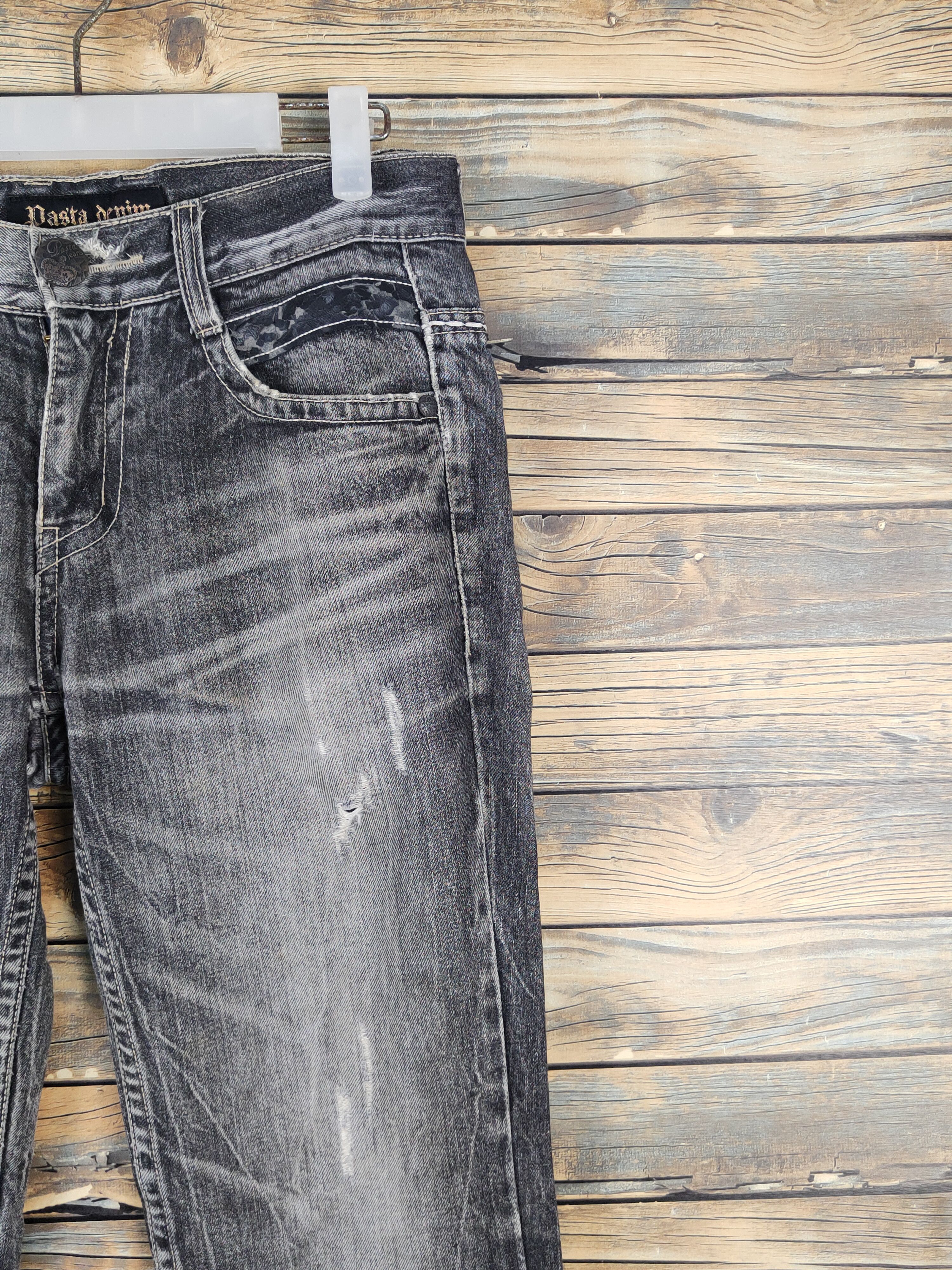 Japanese Brand Pasta Denim Black Distressed Ripped Jeans #W1415 Size US 31 - 6 Thumbnail