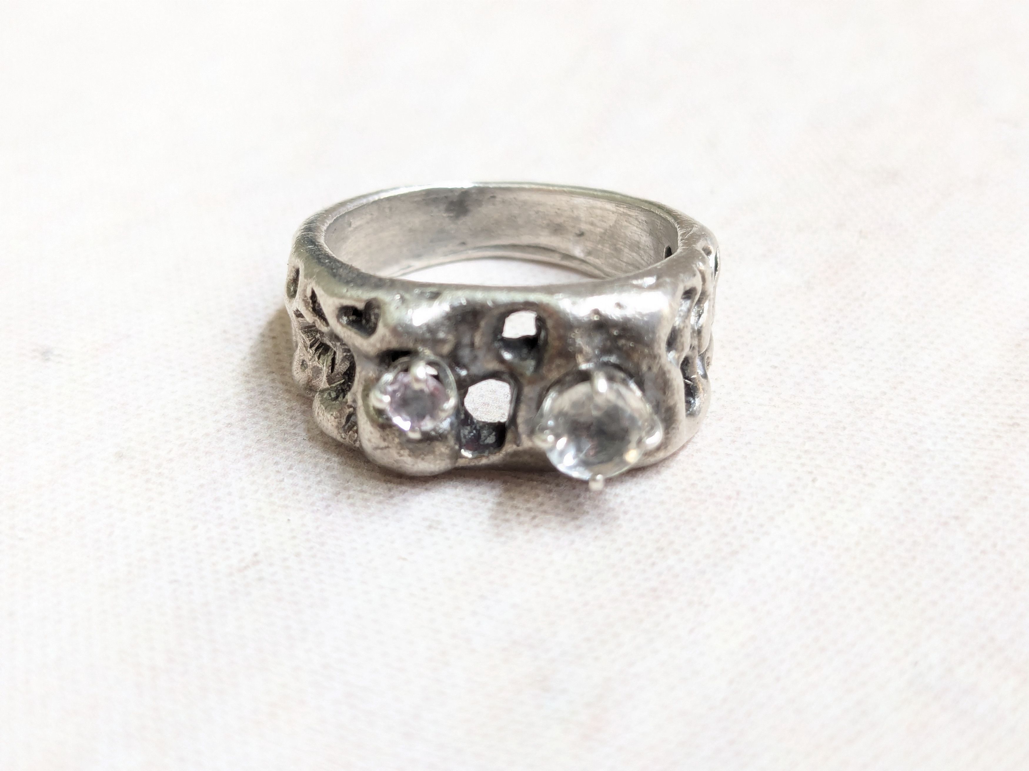 Jewelry Vintage Sterling Silver Ring Brutalist Band 4 Nugget Size ONE SIZE - 9 Thumbnail