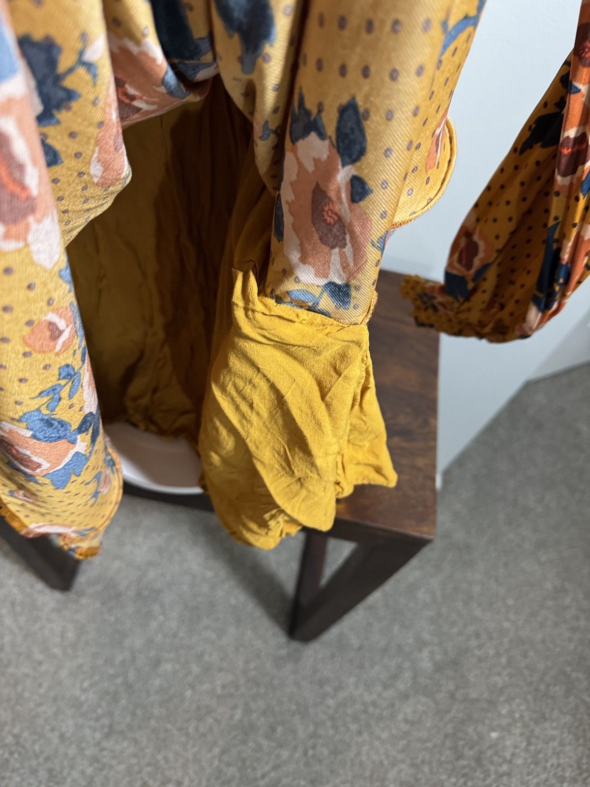 Free People Free People Mustard Floral V-neck Floral Dress Size S / US 4 / IT 40 - 4 Thumbnail