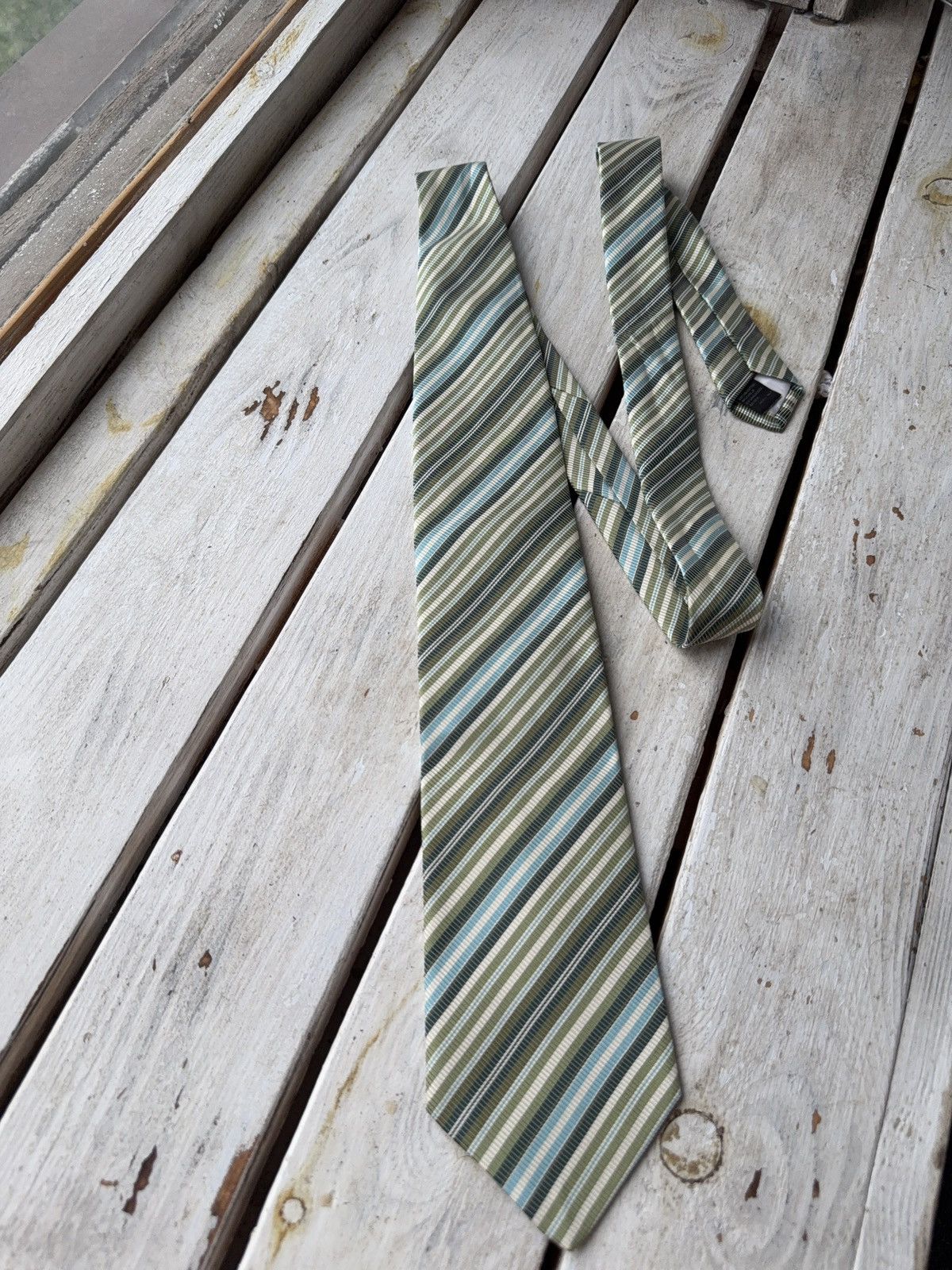 Designer × Hugo Boss Hugo Boss Green Striped Cotton Tie Made in Italy Size ONE SIZE - 1 Thumbnail