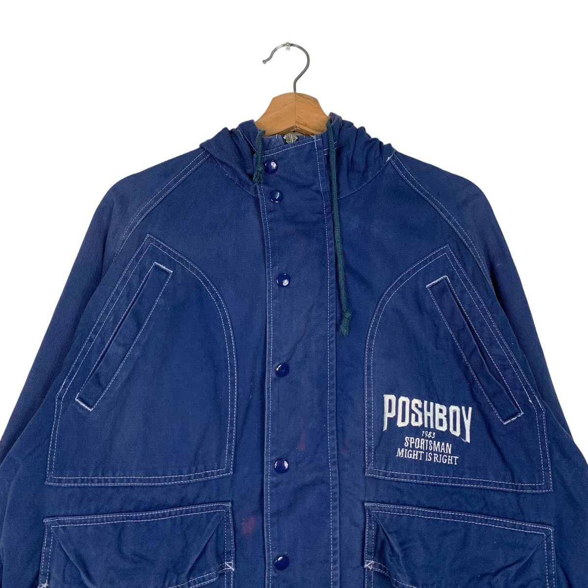 Japanese Brand POSH BOY Big Logo Hooded Chore Jacket #0579-C26 Size US L / EU 52-54 / 3 - 5 Thumbnail