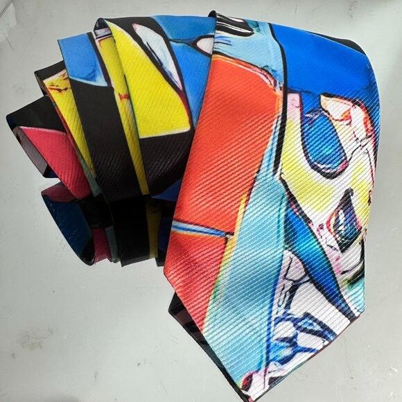 Handmade Tie Designer Menswear Necktie Mid Century Patchwork Blue Mod Size ONE SIZE - 7 Thumbnail