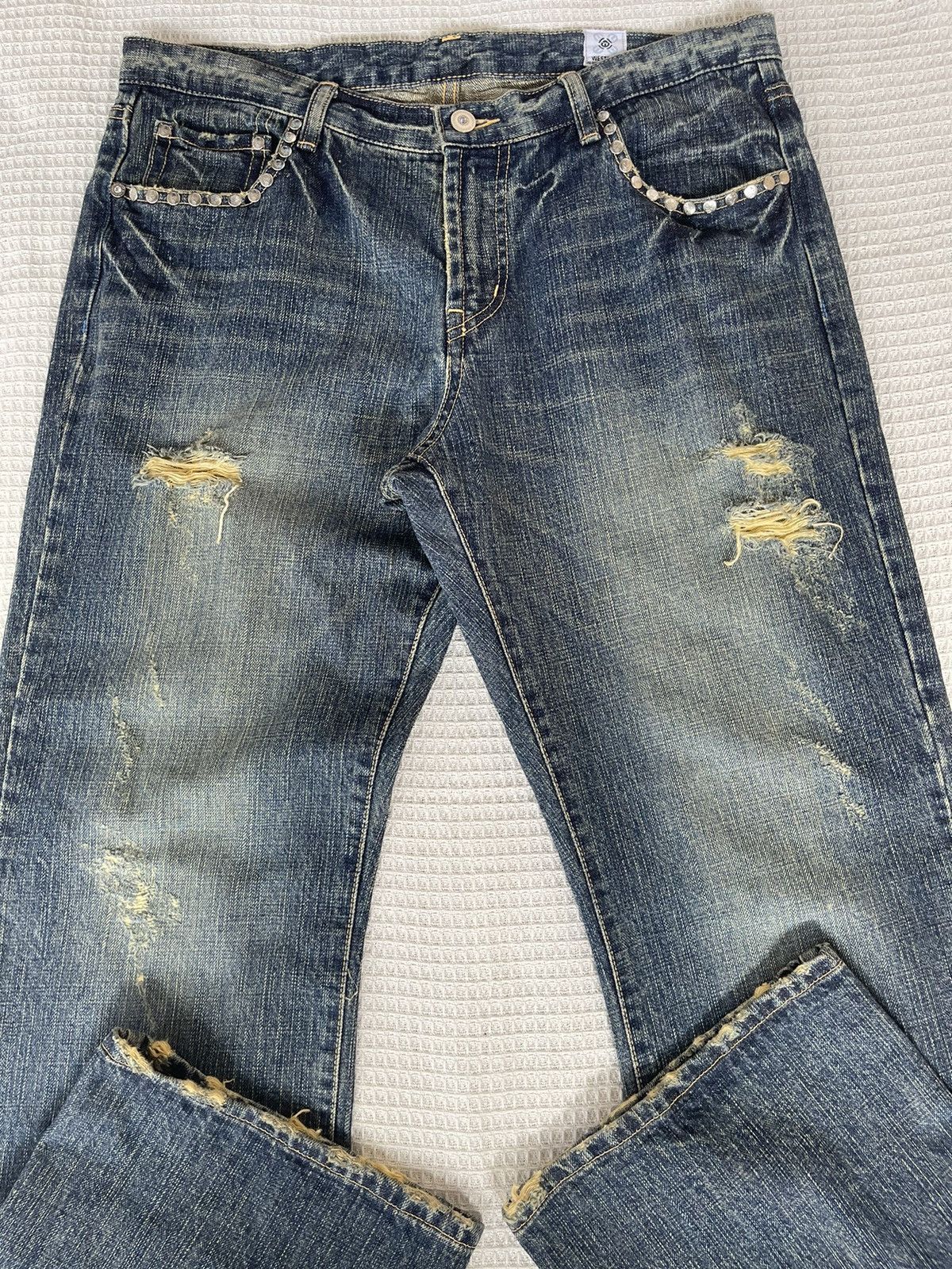 Kentucky Boy Tyler Rare‼️Vintage🔥WESTOPIA🔥Distressed Denim Skull Punk Design Size US 35 - 2 Thumbnail