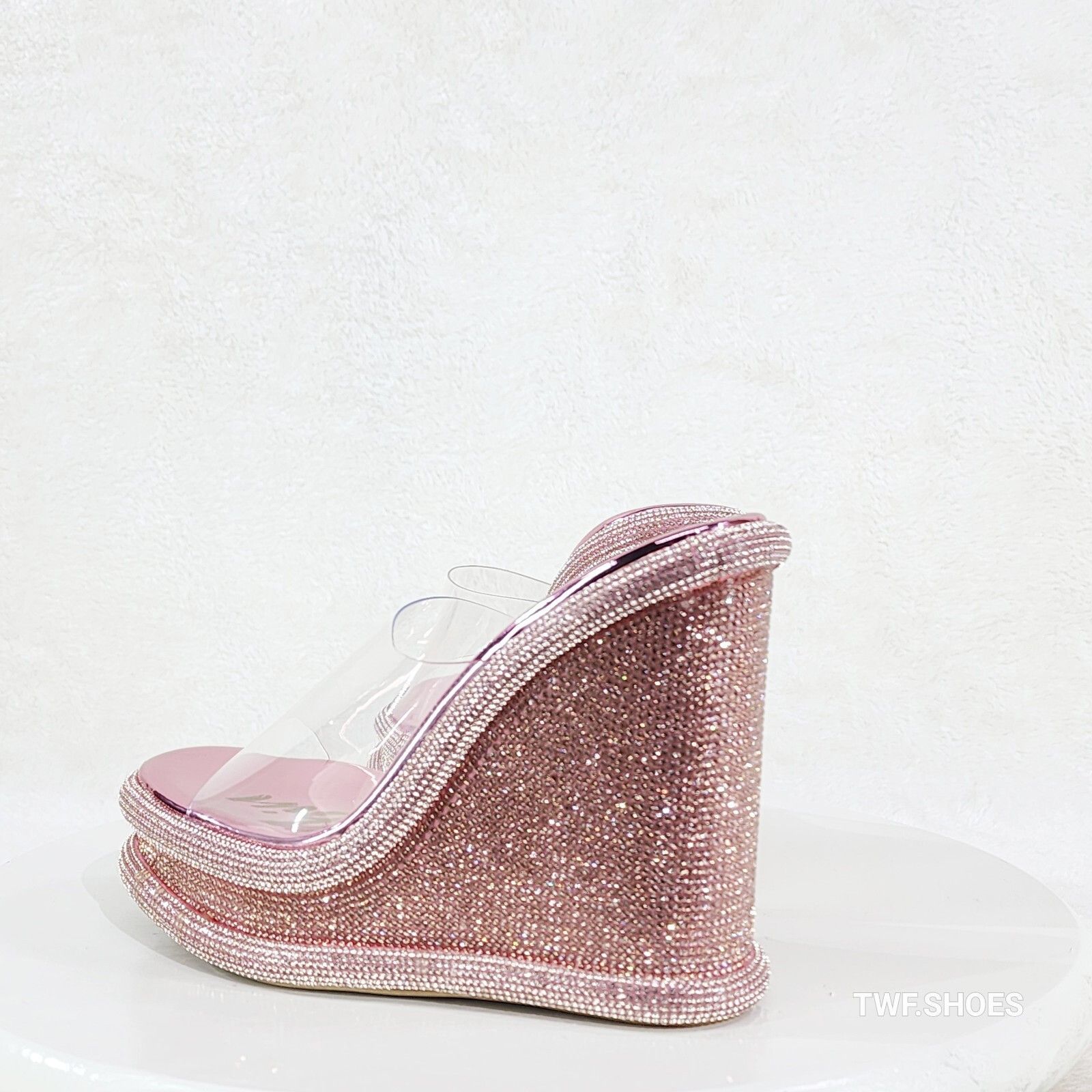 Other Zesty Pink Rose Gold Rhinestone Platform Wedge Heel Slip On Size US 9 / IT 39 - 5 Thumbnail
