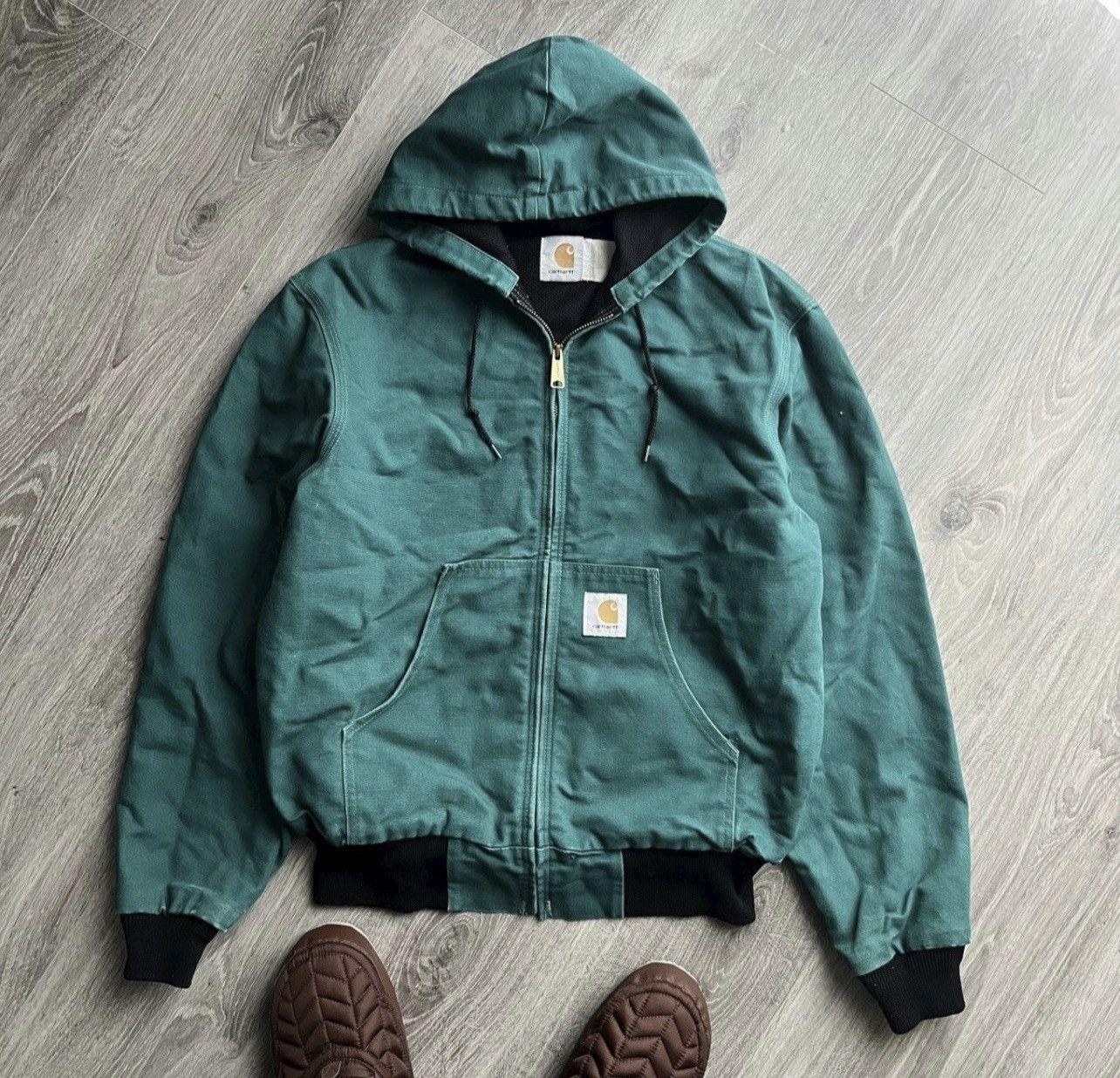 image of 90's Carhartt Hooded Jacket Workwear in Green, Men's (Size Medium)