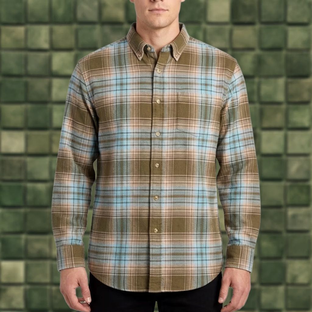 Pendleton Pendleton Mason Cotton Flannel Shirt Plaid Olive Blue Tan Button-Down Mens M Size US M / EU 48-50 / 2 - 1 Thumbnail