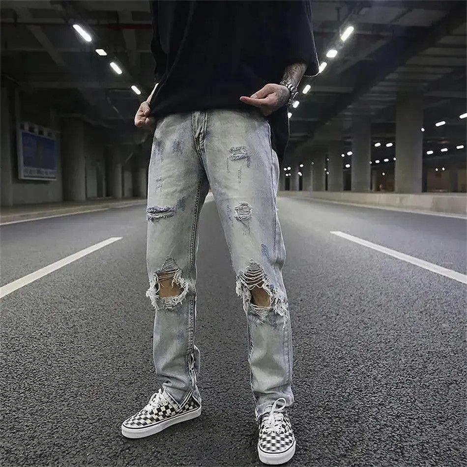 Japanese Brand Streetwear Fashion Black Ripped Jeans Men Skinny Slim Fit Size US 32 / EU 48 - 4 Thumbnail