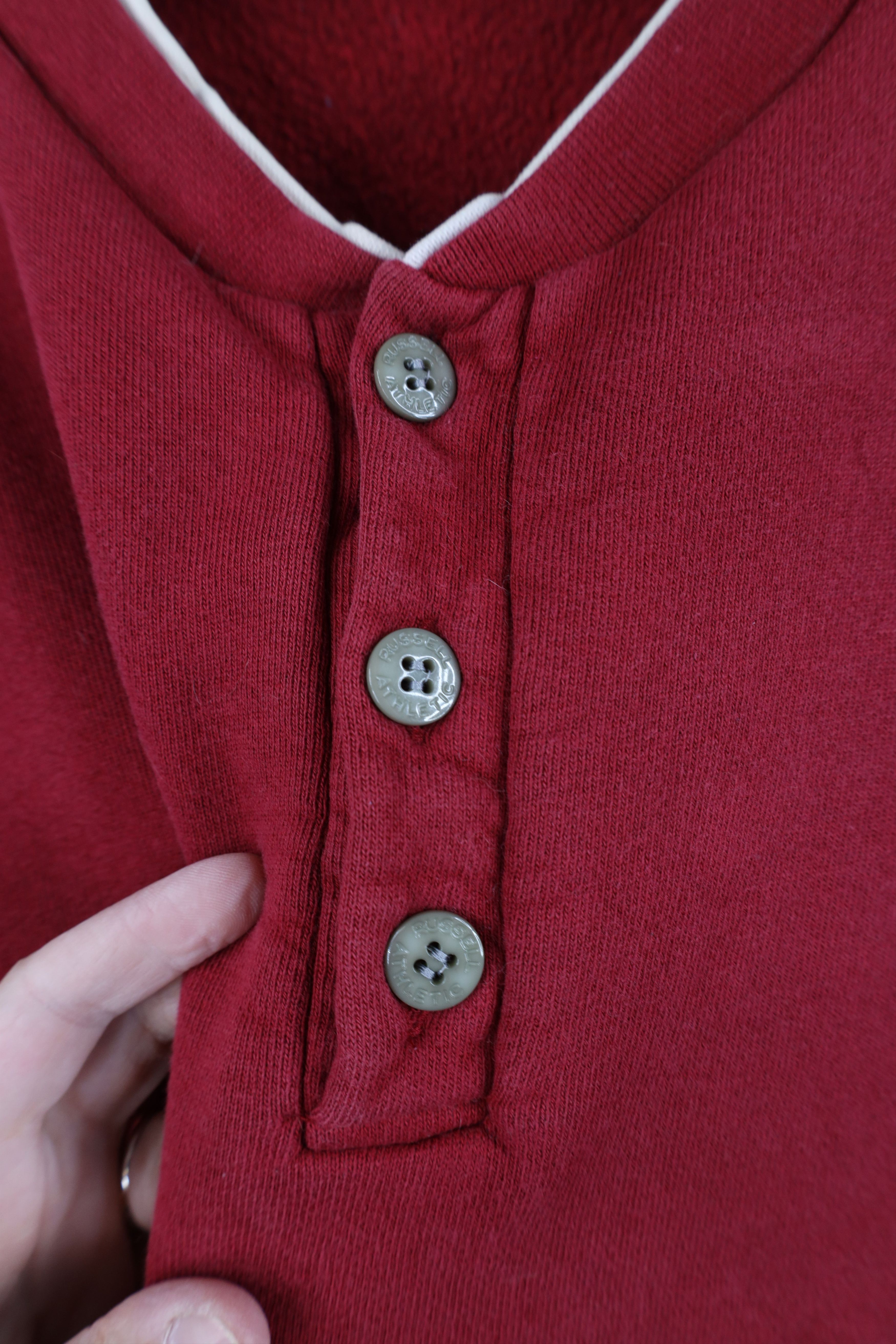 Russell Athletic Vintage 90s Russell Athletic Blank Henley Sweatshirt Red USA Size US L / EU 52-54 / 3 - 6 Thumbnail