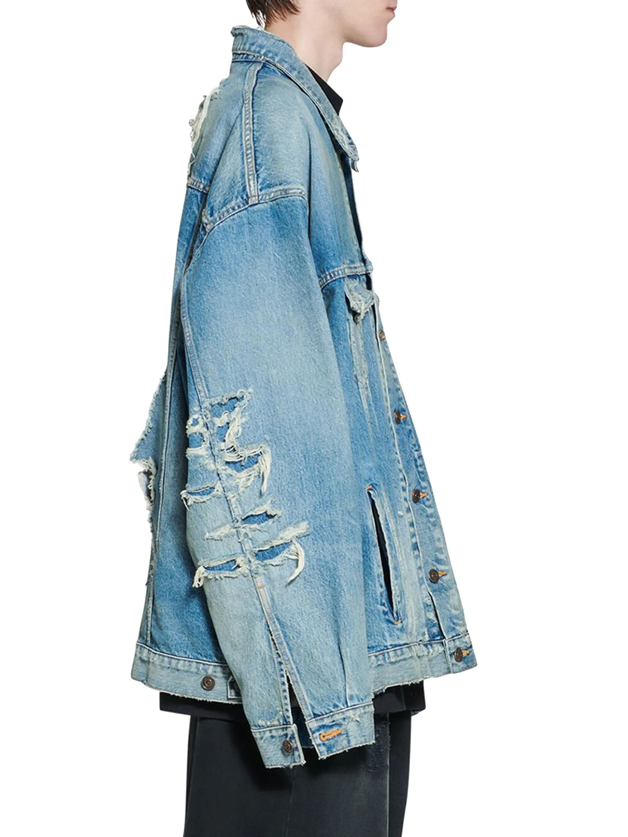 Balenciaga o1w1db10126 Patched Destroyed Jacket in Blue Size US XXL / EU 58 / 5 - 4 Thumbnail