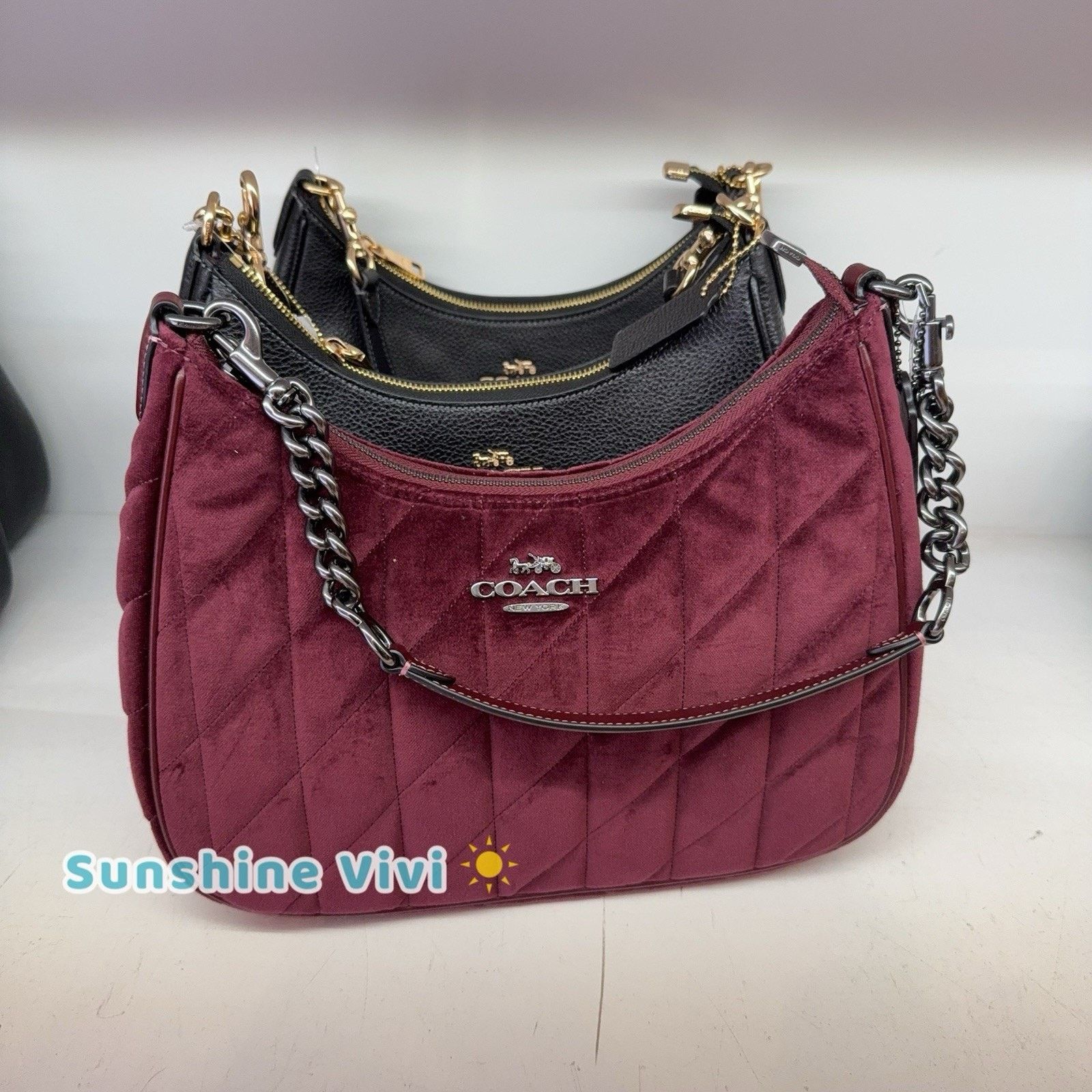 Coach NWT COACH Teri Hobo Bag Quilting CCW69 Gunmetal/Burgundy Size ONE SIZE - 1 Thumbnail