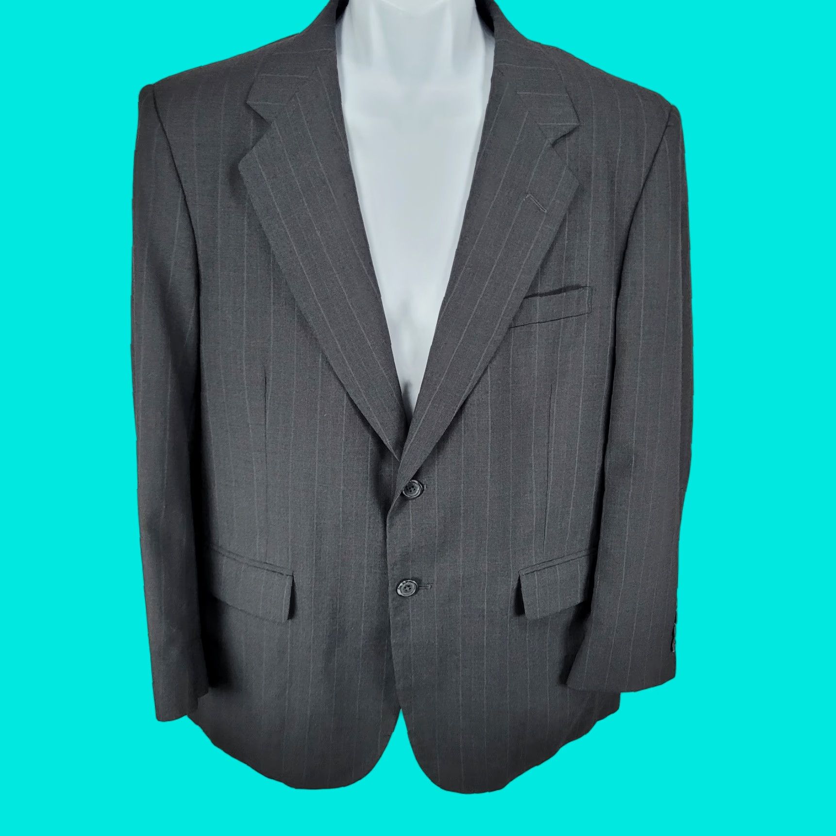 Towncraft Blazer Sport Coat Grey Worsted Wool Blend Pinstriped 2 Button Size 42