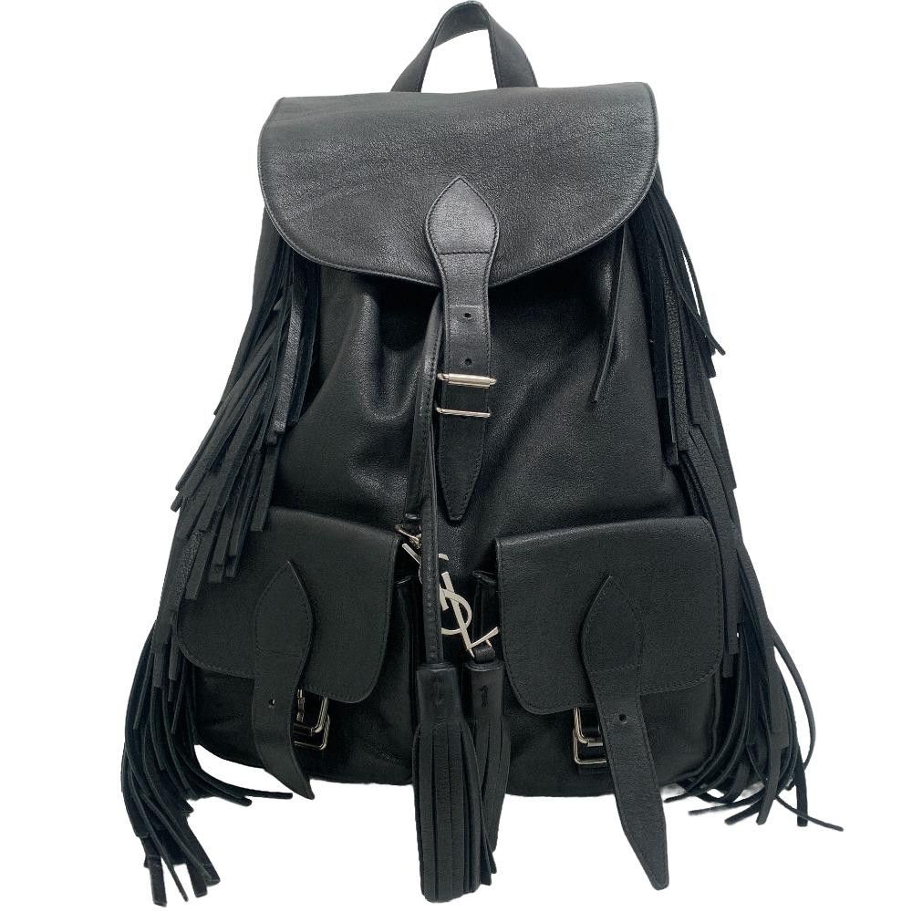 image of YVES Saint Laurent Paris Festival Fringe Backpack Rucksack Daypack Black Leather, Women's