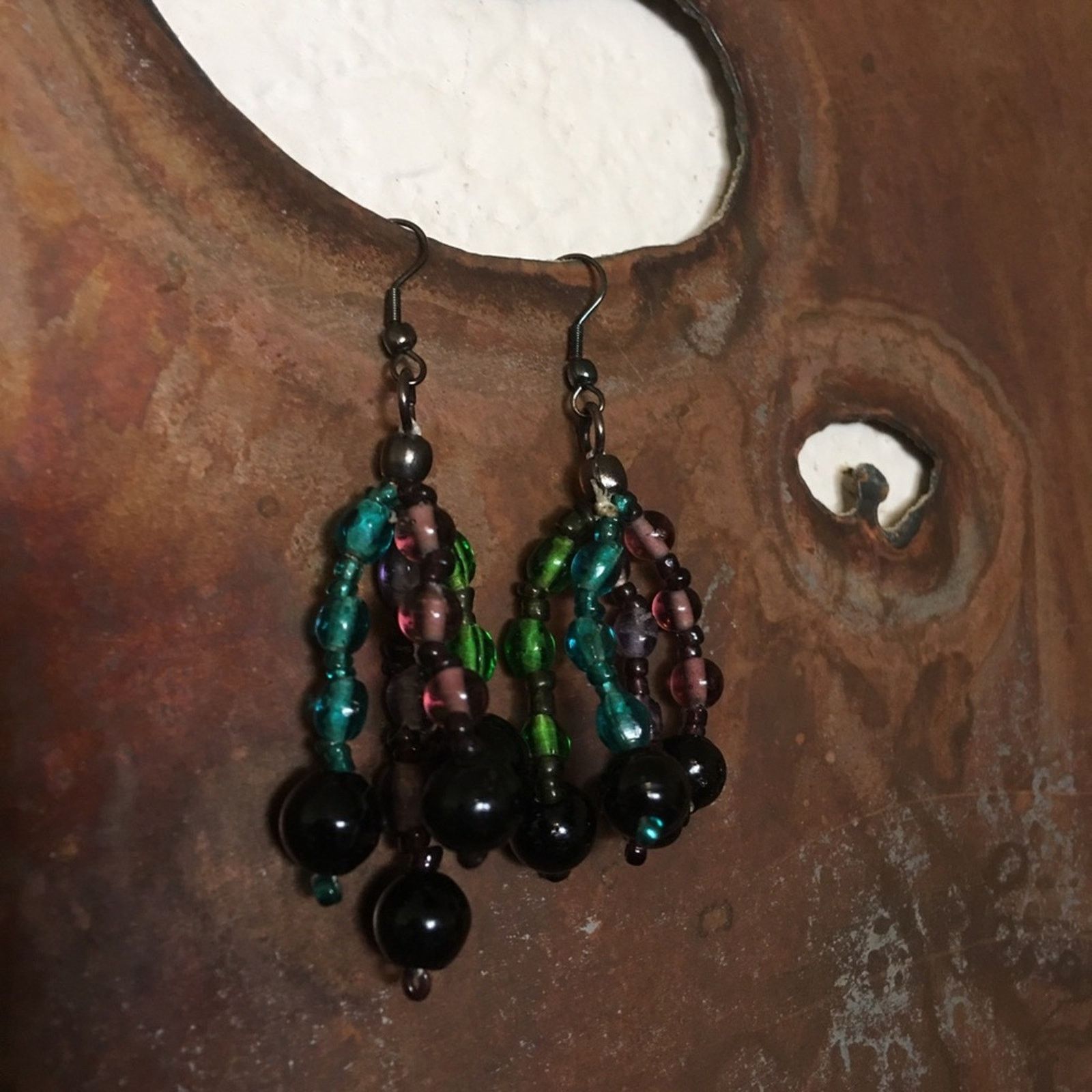 Jewelry Glass bead & seed bead dangle fish hook earrings Size ONE SIZE - 1 Thumbnail