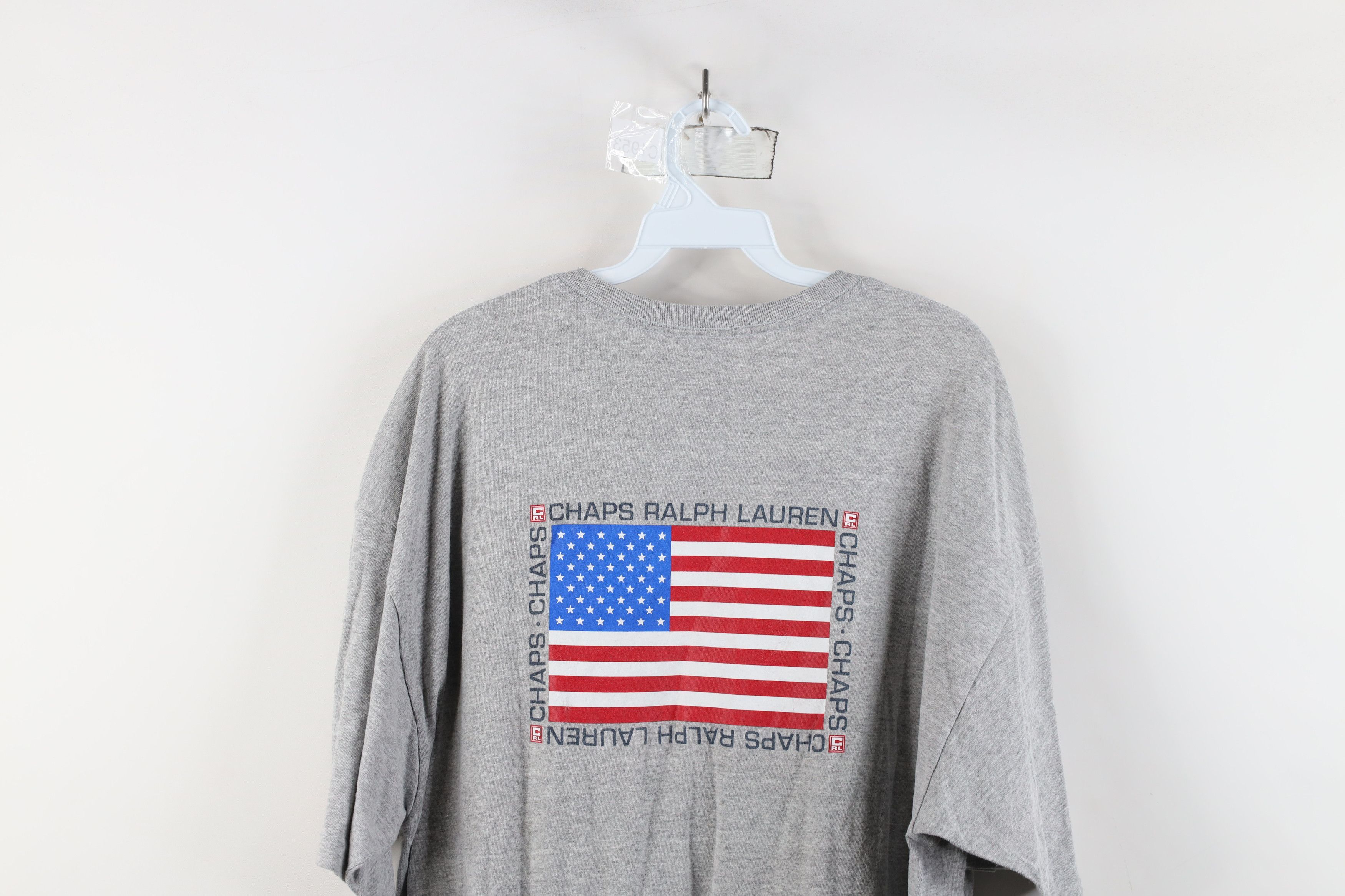 Ralph Lauren × Vintage Vintage 90s Chaps Ralph Lauren USA Flag Pocket T-Shirt Gray Size US XL / EU 56 / 4 - 12 Thumbnail