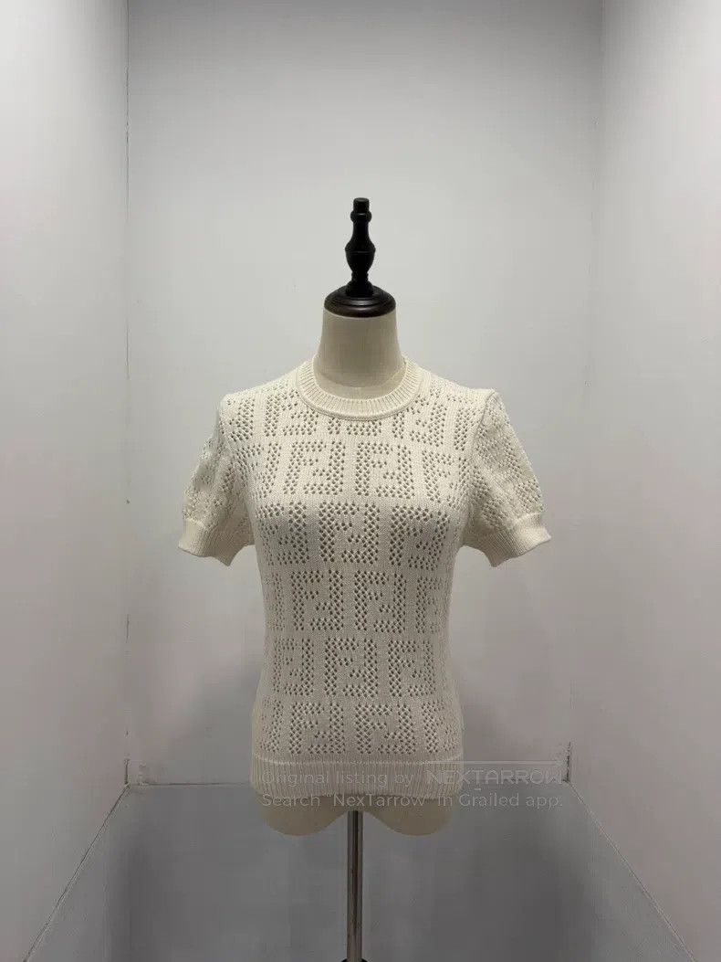Fendi Fendi FF Logo Embossed Openwork Knit Short Sleeve Size S / US 4 / IT 40 - 1 Thumbnail