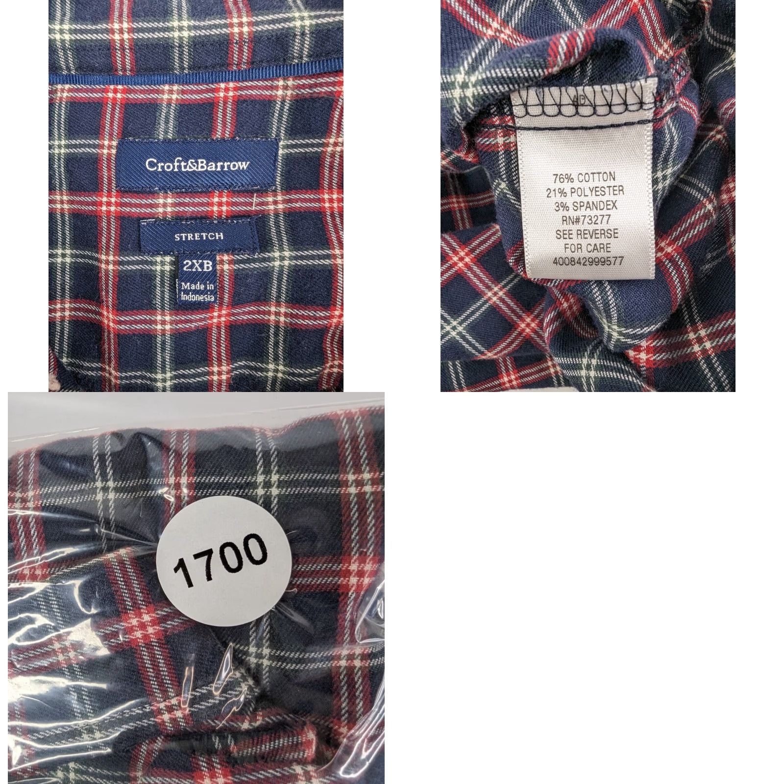 Croft & Barrow Croft & Barrow Button Up Shirt Plaid Navy Multicolor 2XB Big & Tall Men’s Long Sleeve Cotton Blend Stretch Rounded Shirttail Hem Chest Pocket Size US XXL / EU 58 / 5 - 8 Thumbnail