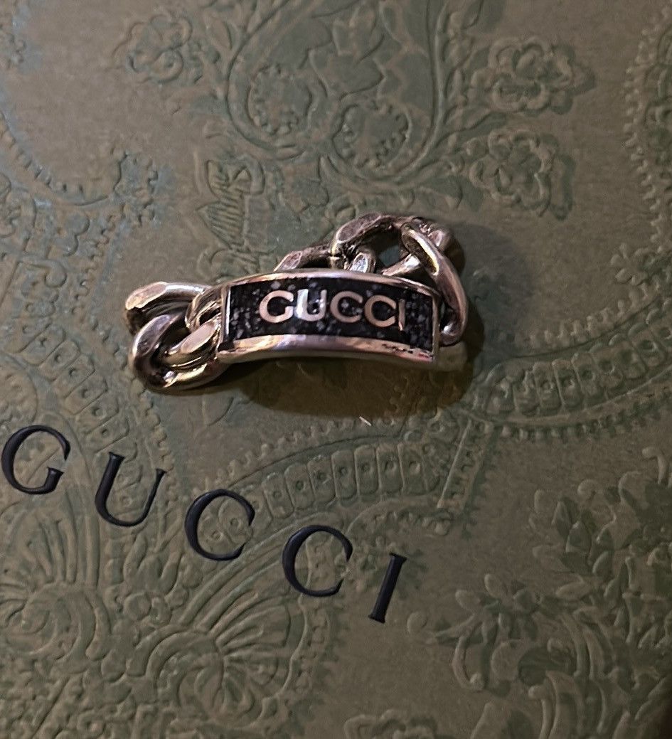 Gucci Gucci Enamel Tag Chain Ring Black Ag 925 Size ONE SIZE - 2 Thumbnail