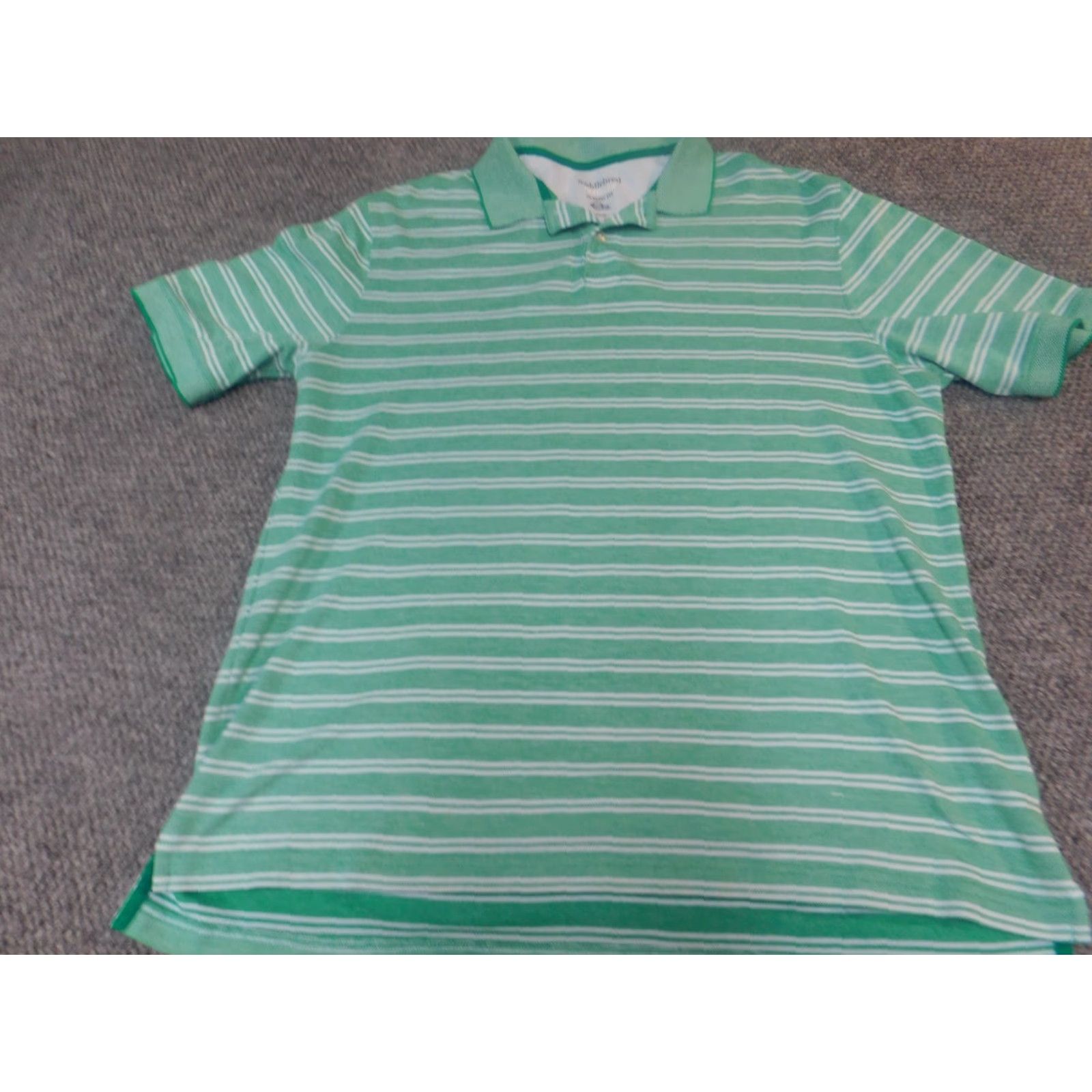 Vintage Saddlebred Polo Shirt Mens L Green Striped Regular Fit Short Sleeve Knit Buttoned Collar Golf Size US L / EU 52-54 / 3 - 3 Thumbnail