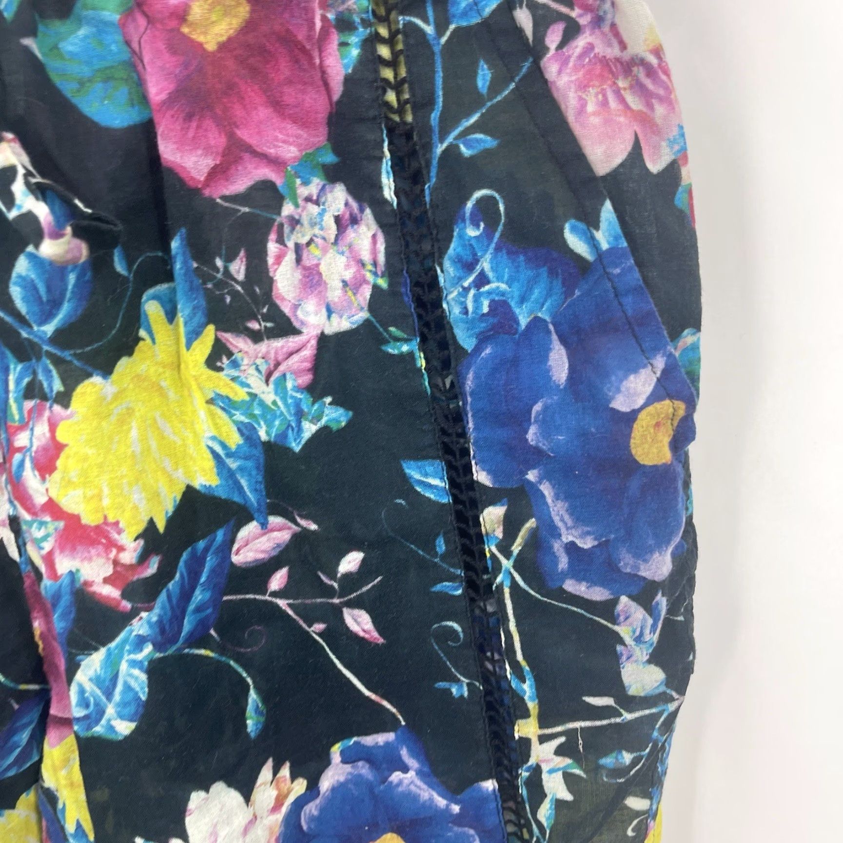 Vintage Seafolly Floral Pants Womens Small Tapered Leg Blue Casual Pockets Regular Fit Size 28" / US 6 / IT 42 - 6 Thumbnail