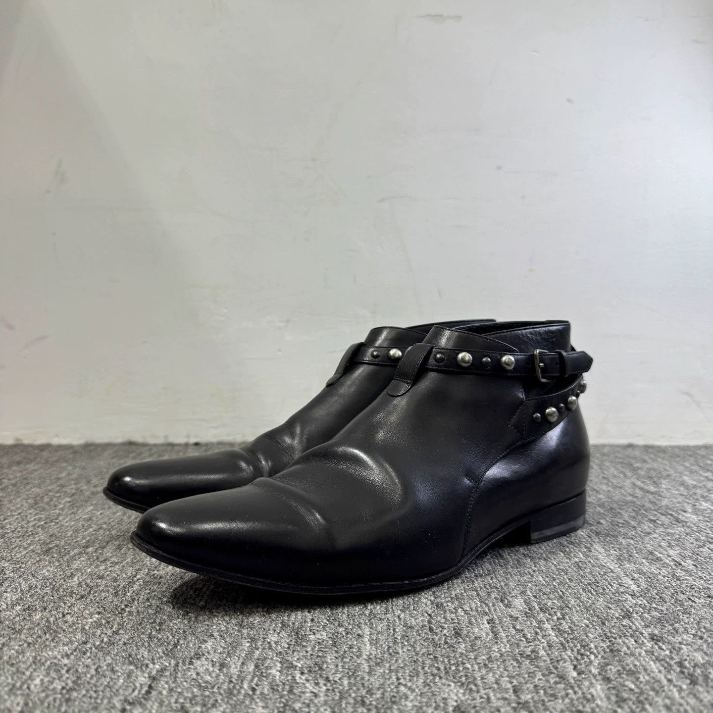 Saint Laurent Paris Black Leather Ankle Boots with Studded Buckle. Size US 7.5 / EU 40-41 - 1 Thumbnail
