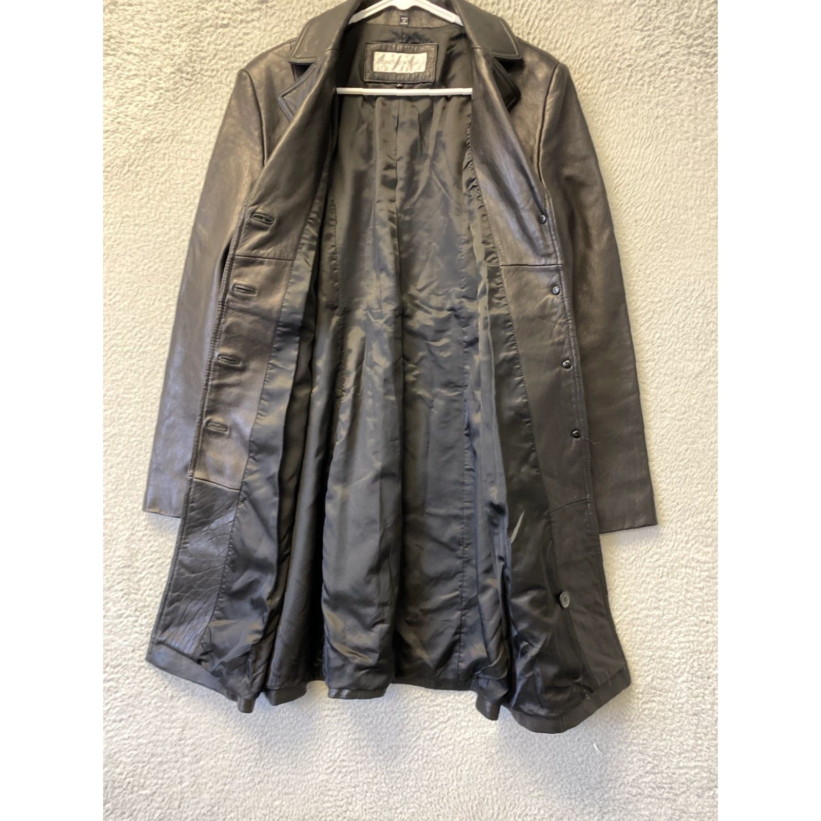 Jones New York VINTAGE Jones New York Women's Trench Coat Leather M Black Solid 51-68 Trench Coat Womens M Black 90s? Size M / US 6-8 / IT 42-44 - 7 Thumbnail