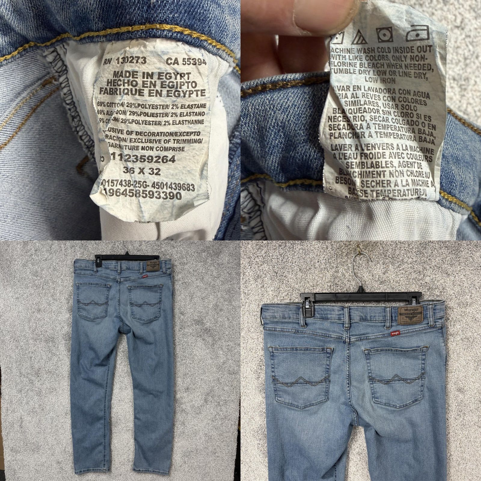 Wrangler Wrangler Slim Straight Jeans Mens 36x30 Mid Blue Denim Stretch 5-Pocket Zip Button Slim Straight Jeans Mens Blue Size US 36 / EU 52 - 8 Thumbnail